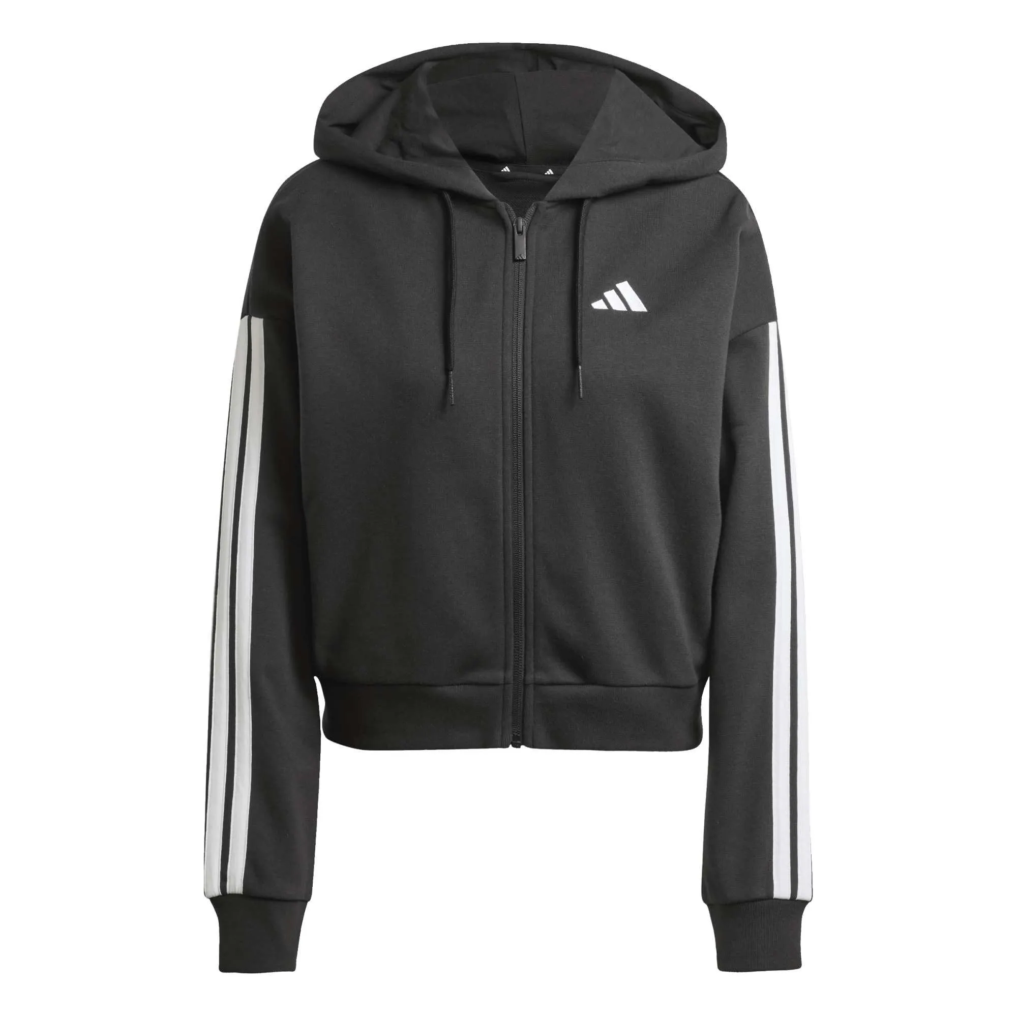 adidas Donna Essentials 3-Stripes French Terry Full Zip Hoodie, Black/White, L - immagine 1
