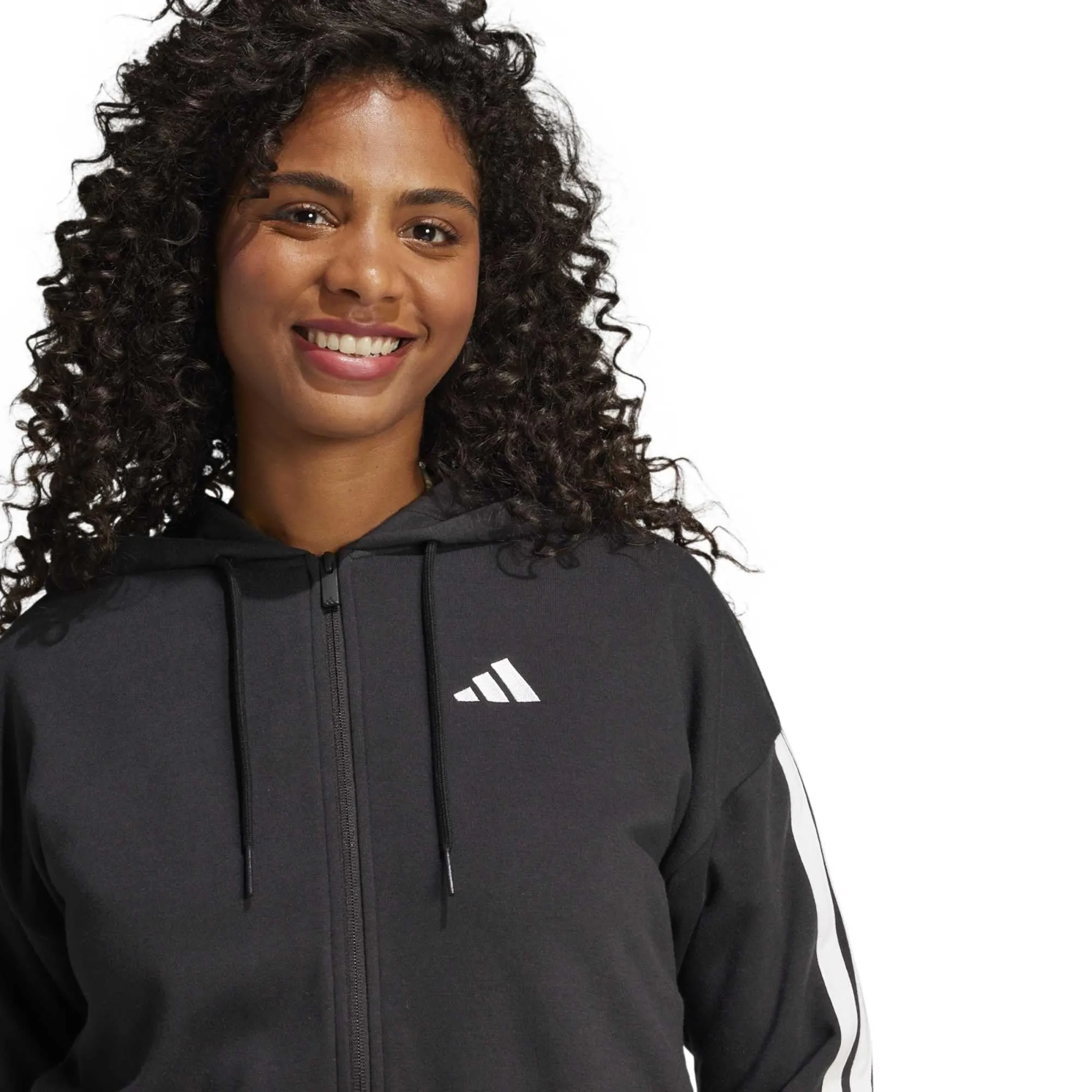 adidas Donna Essentials 3-Stripes French Terry Full Zip Hoodie, Black/White, L - immagine 3