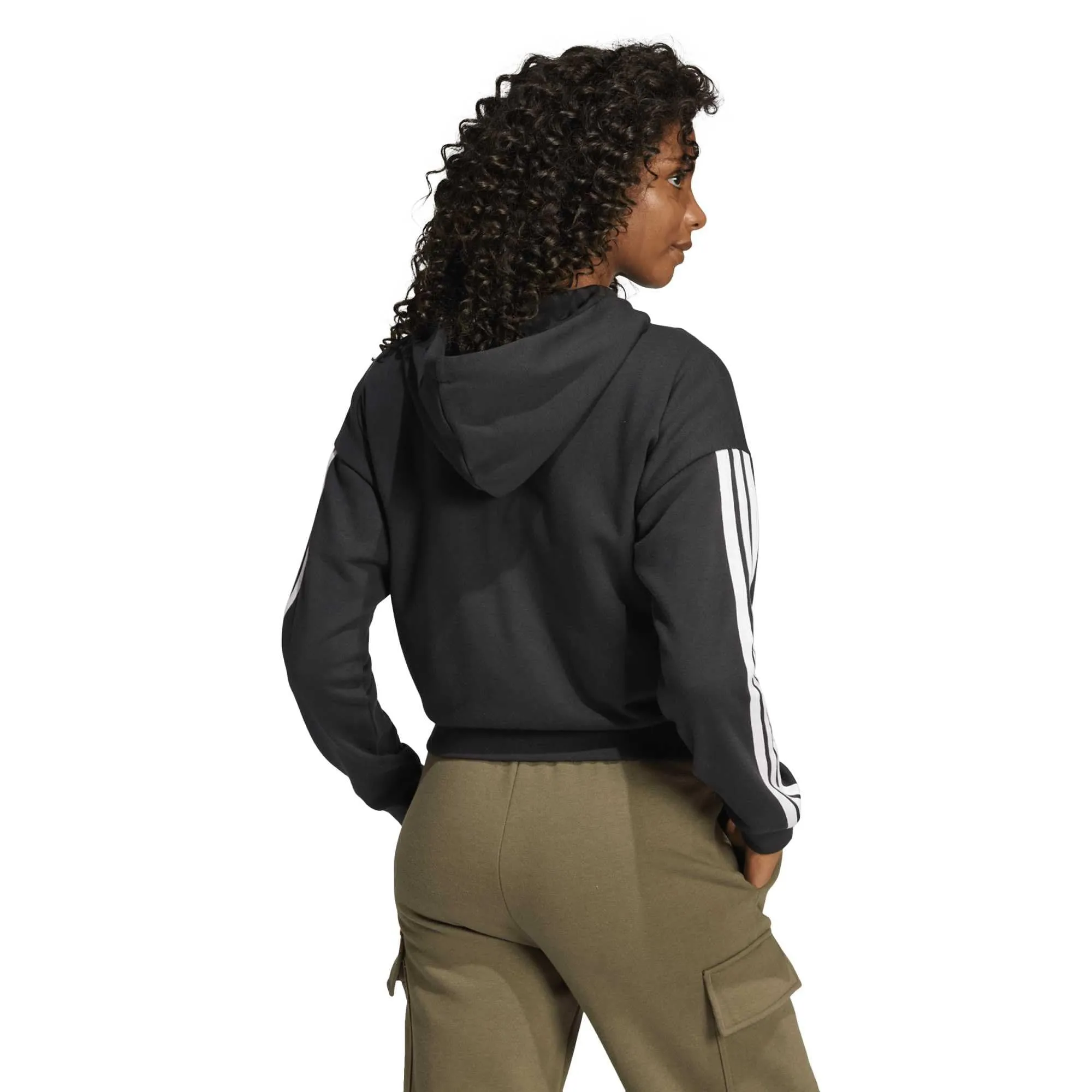 adidas Donna Essentials 3-Stripes French Terry Full Zip Hoodie, Black/White, L - immagine 4
