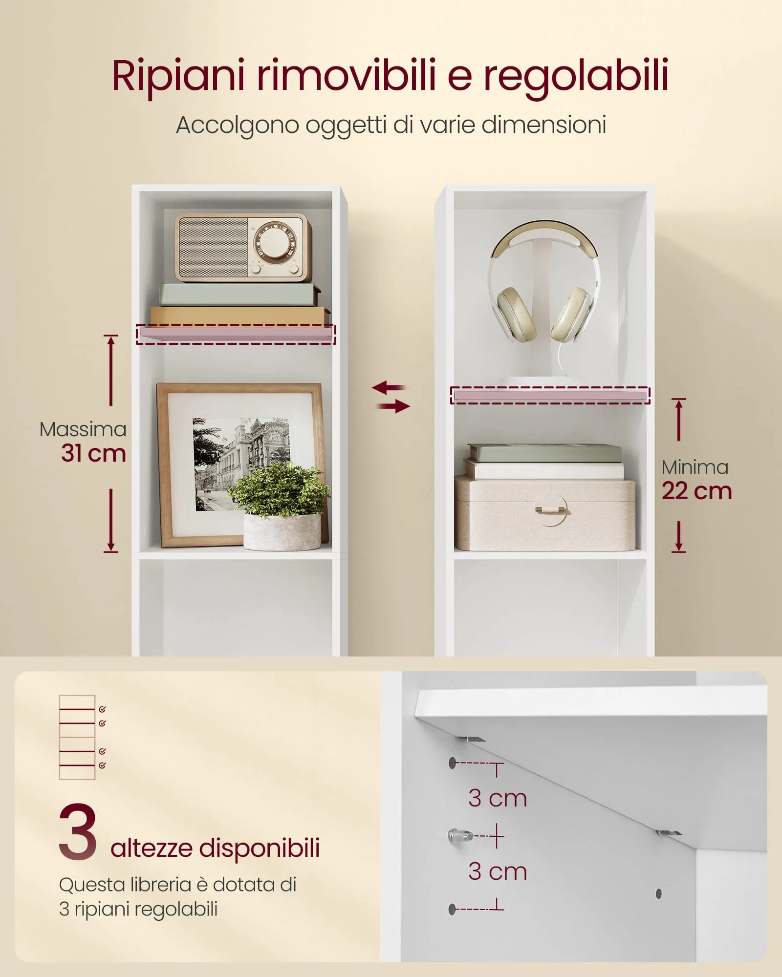 VASAGLE Custos Libreria a 5 Ripiani, 24 x 30,2 x 134,2 cm, Bianco Nuvola LBC419W01 - immagine 4