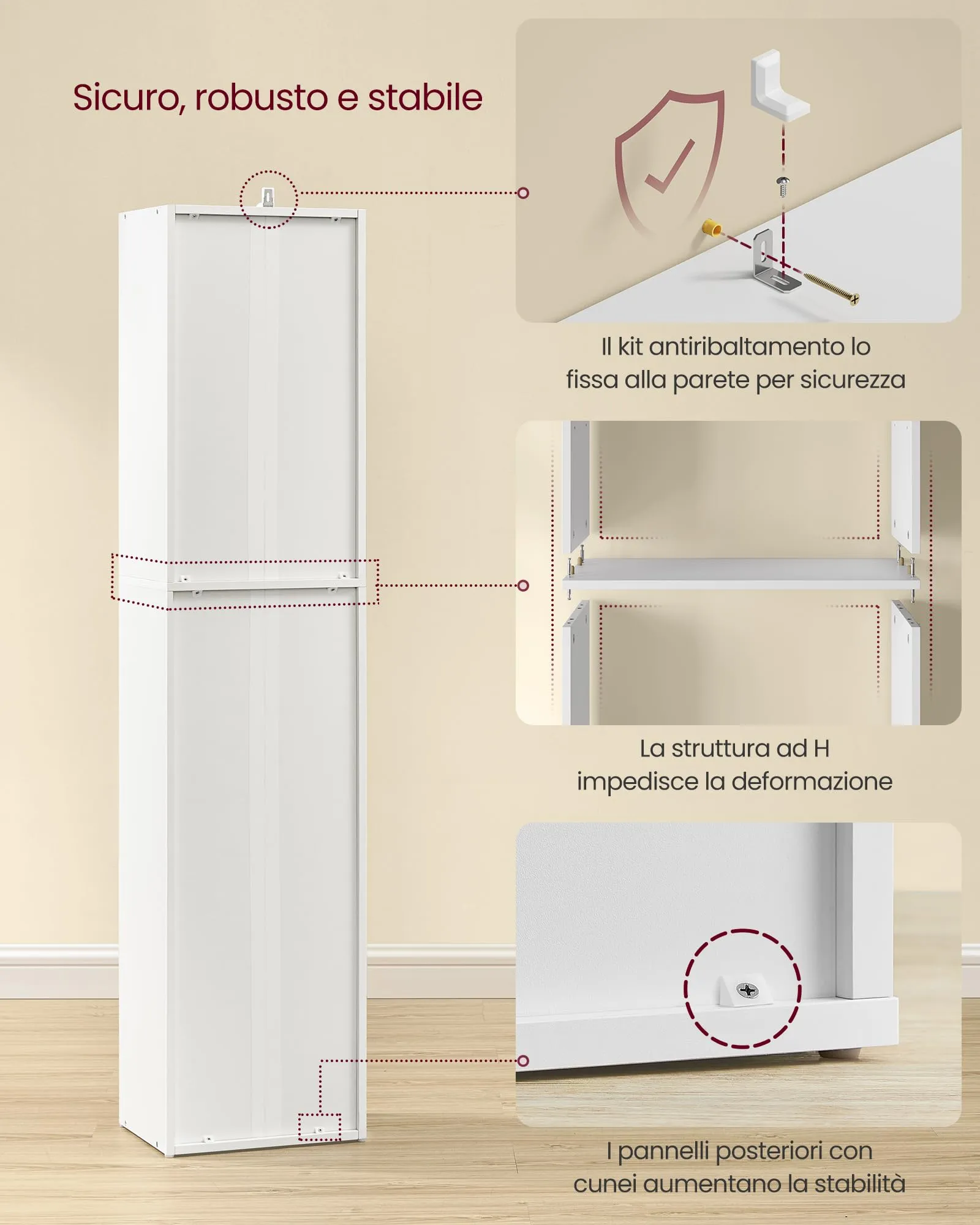 VASAGLE Custos Libreria a 5 Ripiani, 24 x 30,2 x 134,2 cm, Bianco Nuvola LBC419W01 - immagine 7