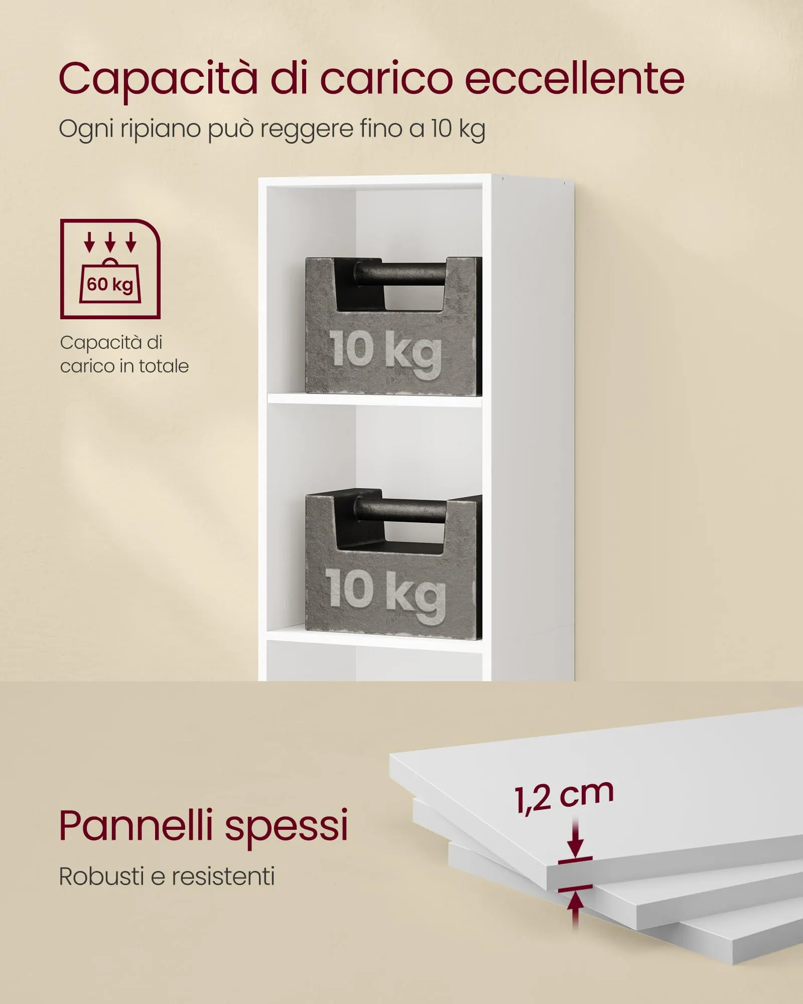 VASAGLE Custos Libreria a 5 Ripiani, 24 x 30,2 x 134,2 cm, Bianco Nuvola LBC419W01 - immagine 8