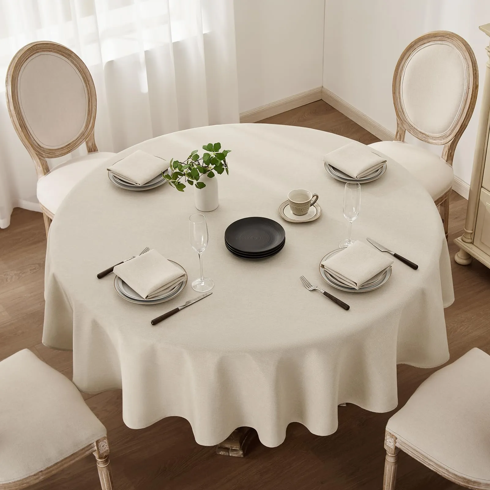 Softalker Tovaglia Rotonda in Finto Lino 220 cm, Antimacchia e Impermeabile, Beige - immagine 5
