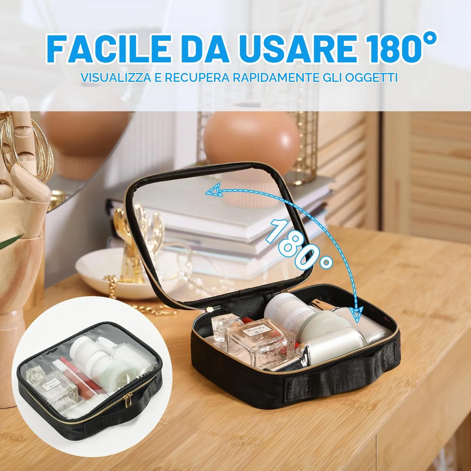 Aucuu Beauty Case da Viaggio Trasparente, 4 Pezzi Borse da Toilette Impermeabili in PVC - immagine 4