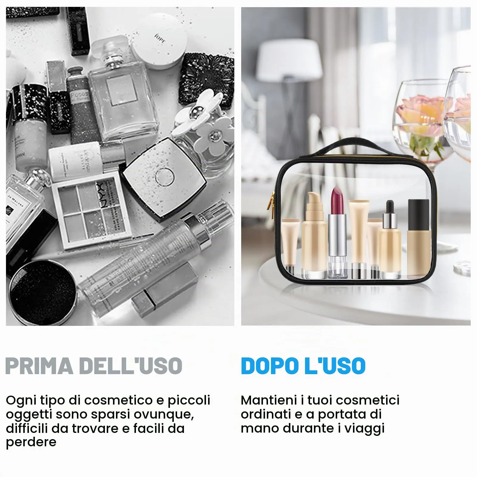 Aucuu Beauty Case da Viaggio Trasparente, 4 Pezzi Borse da Toilette Impermeabili in PVC - immagine 6