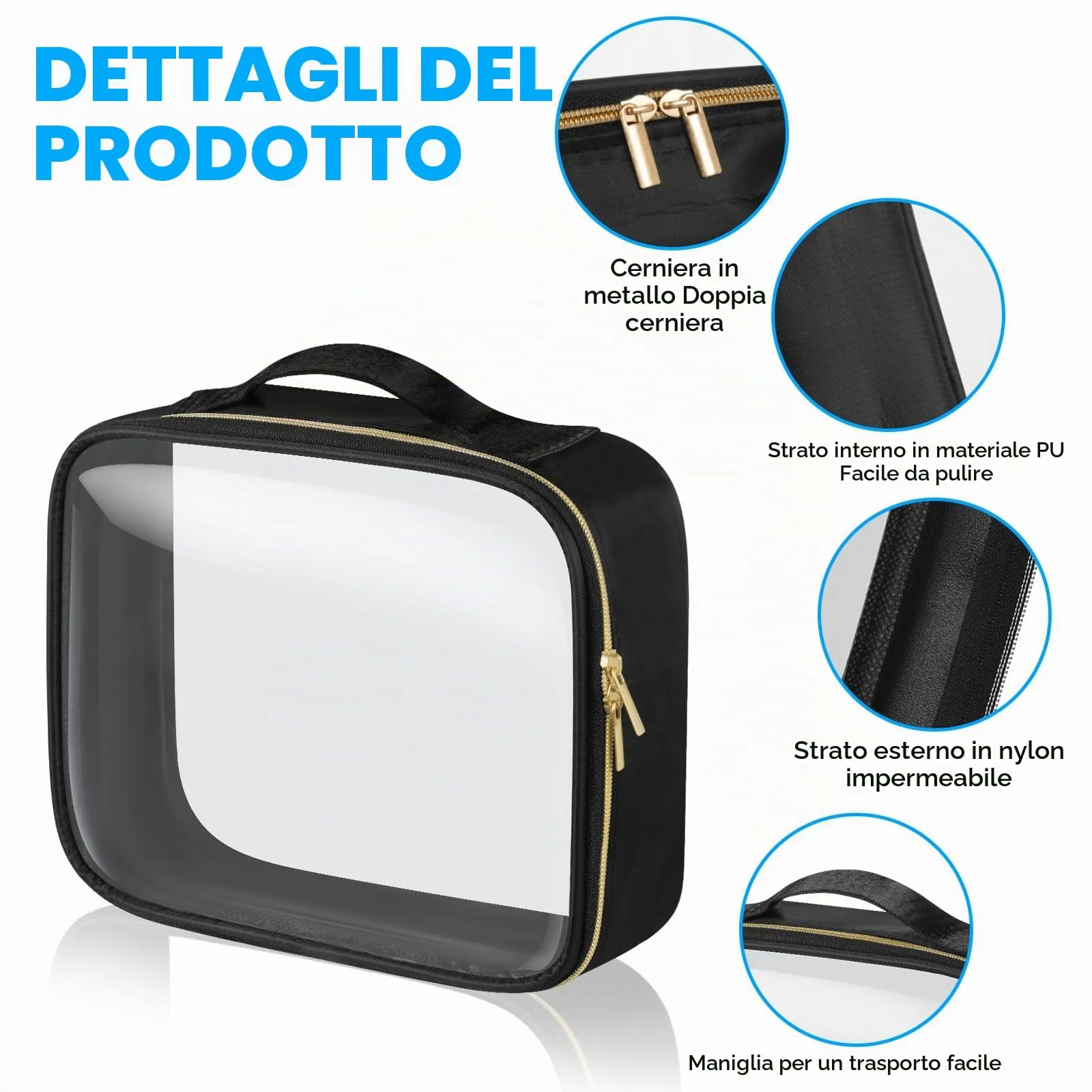 Aucuu Beauty Case Trasparente, Borsa Cosmetici Impermeabile da Viaggio, 2 Pezzi - immagine 3