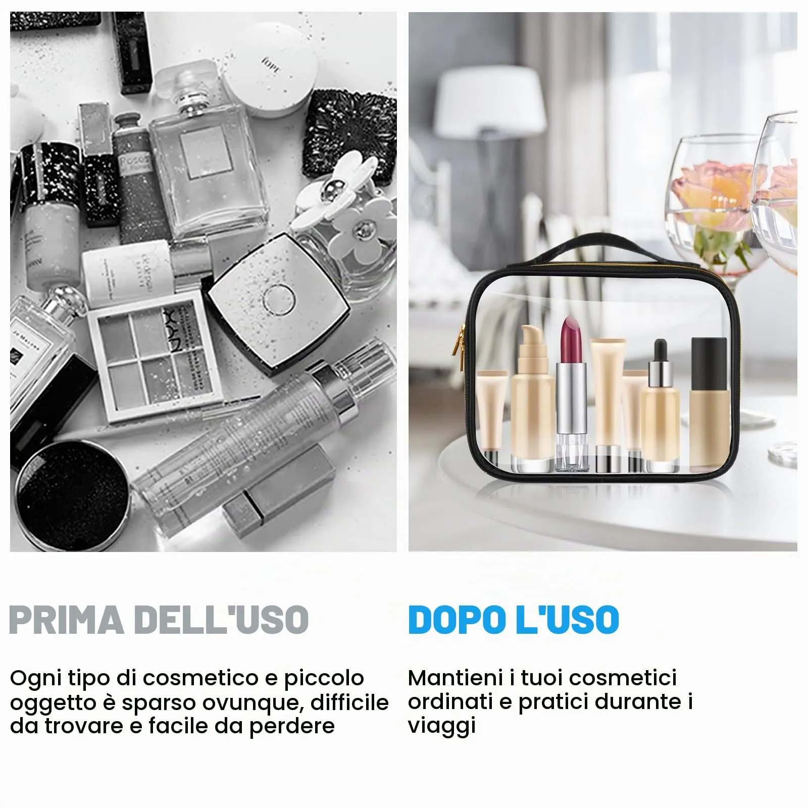 Aucuu Beauty Case Trasparente, Borsa Cosmetici Impermeabile da Viaggio, 2 Pezzi - immagine 6