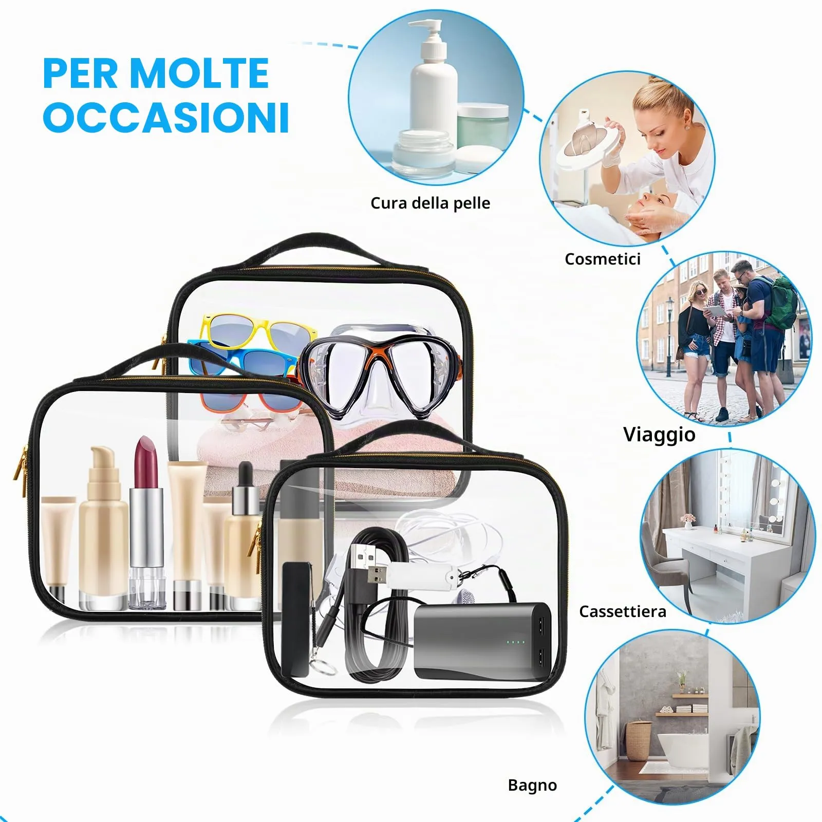 Aucuu Beauty Case Trasparente, Borsa Cosmetici Impermeabile da Viaggio, 2 Pezzi - immagine 7