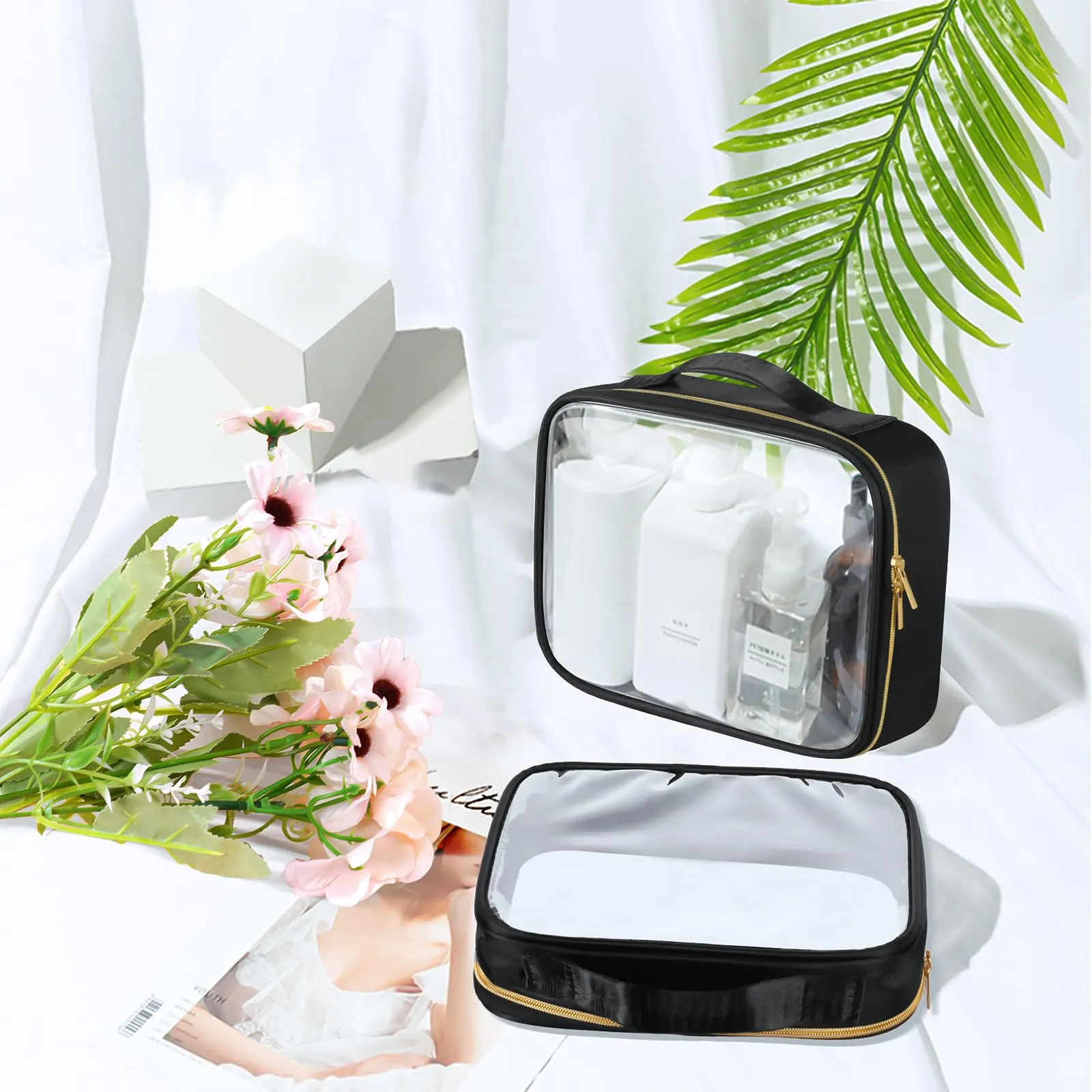 Aucuu Beauty Case Trasparente, Borsa Cosmetici Impermeabile da Viaggio, 2 Pezzi - immagine 8