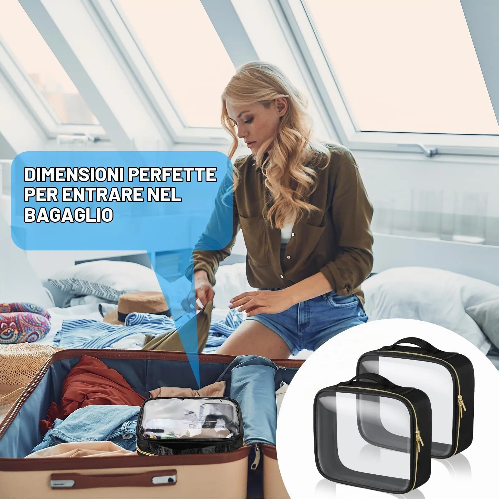 Aucuu Beauty Case Trasparente, Borsa Cosmetici Impermeabile da Viaggio, 2 Pezzi - immagine 9