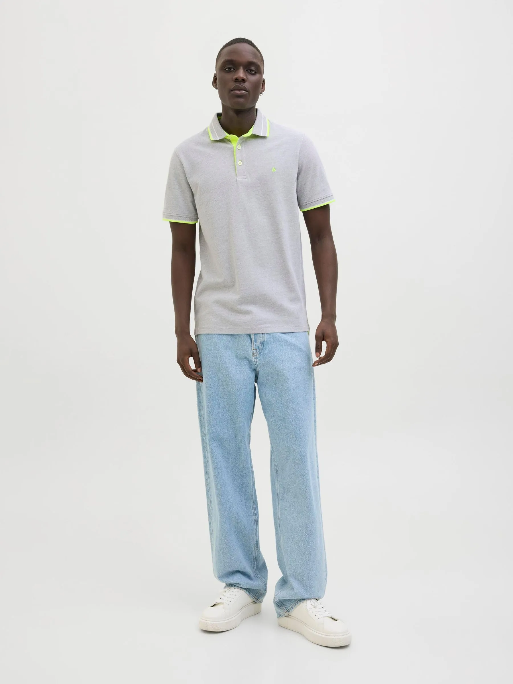 Jack & Jones Jjepaulos Polo SS Noos, Light Grey Melange/Neon, L - immagine 5