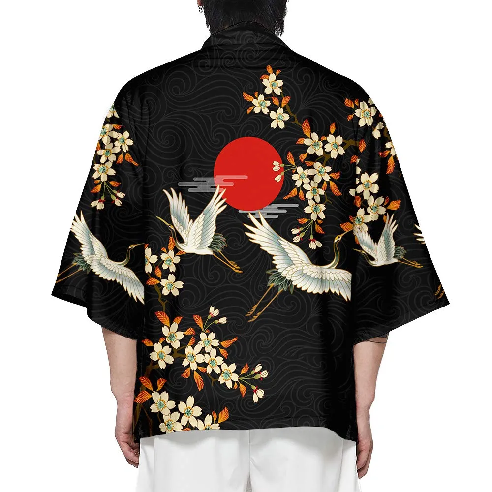 CIZEUR Cardigan Kimono Uomo Giapponese Maniche 3/4 Fantasia Suncrane, M - immagine 2