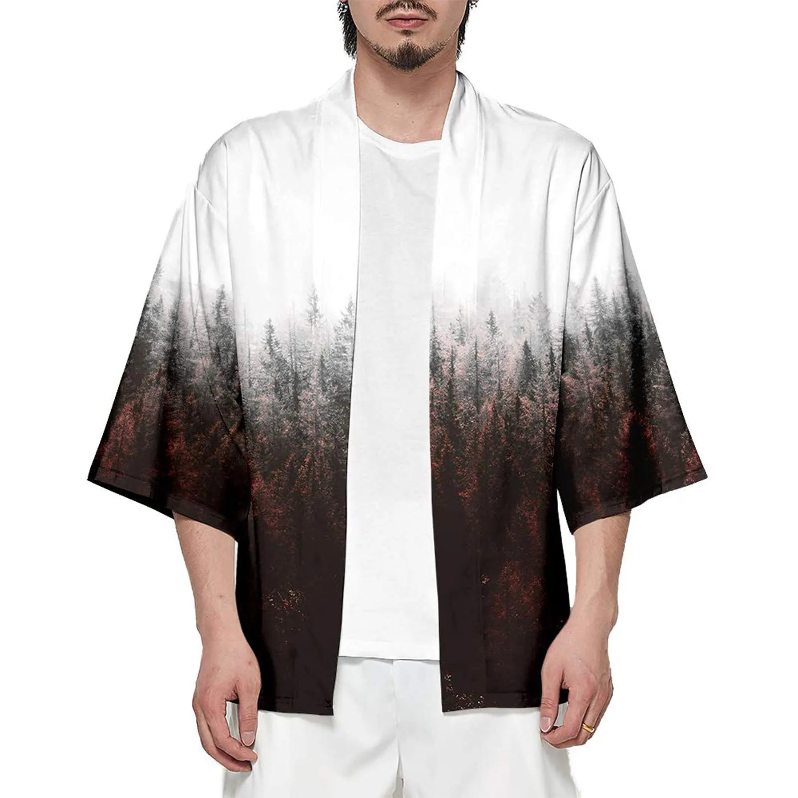 CIZEUR Cardigan Kimono Uomo Giapponese Maniche 3/4 Fantasia Floreale, 6XL Forest - immagine 1