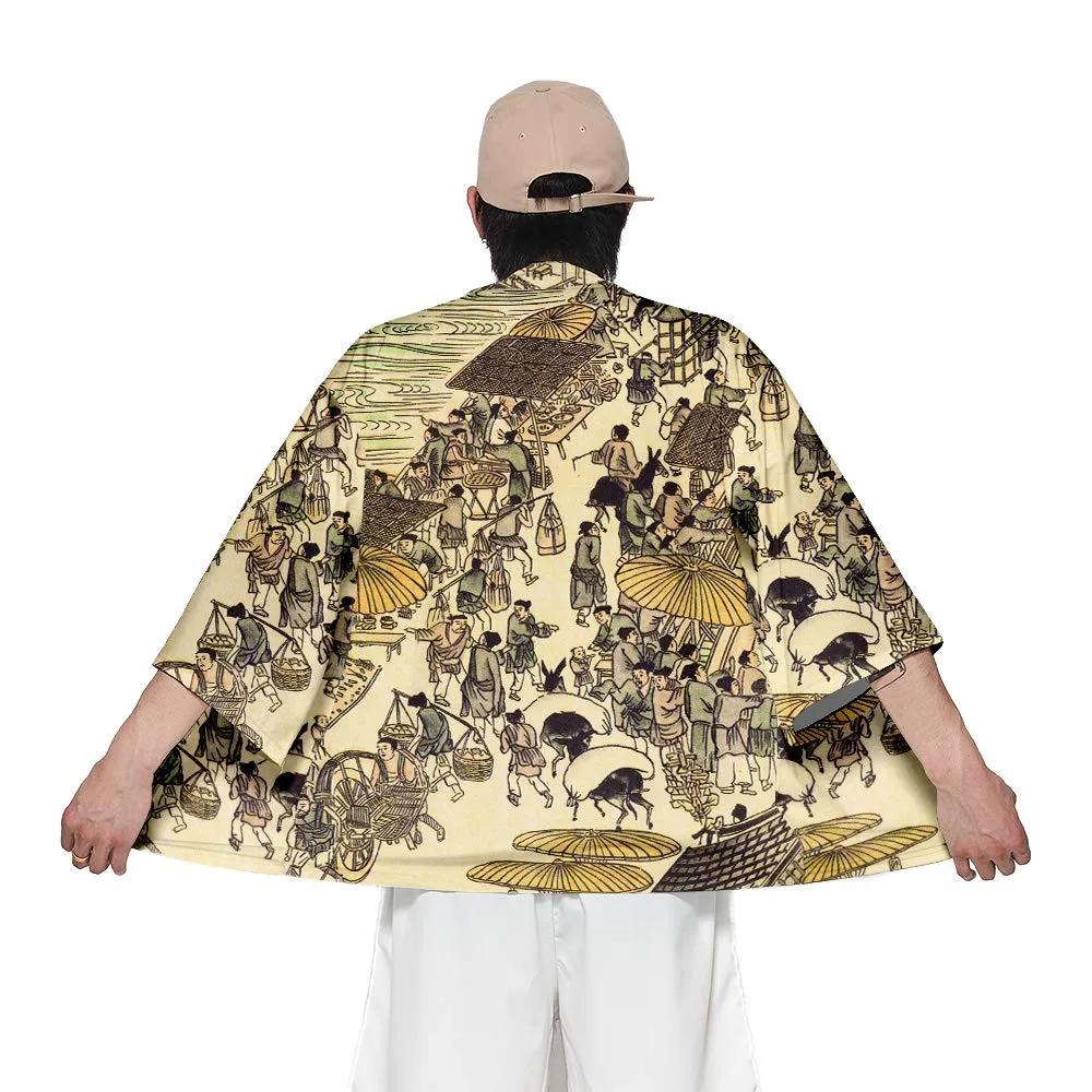CIZEUR Cardigan Kimono Uomo Giapponese Maniche 3/4 Fantasia Floreale 6XL - immagine 3