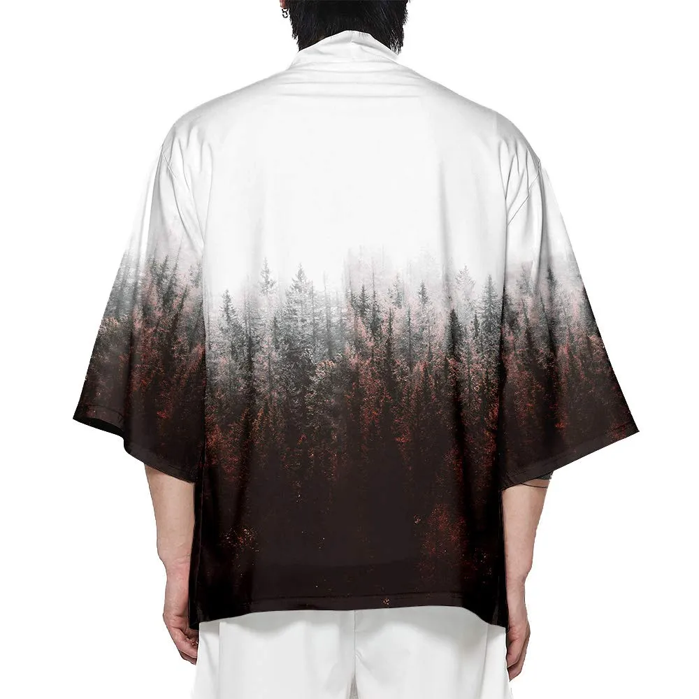 CIZEUR Cardigan Kimono Uomo Giapponese Maniche 3/4 Fantasia Floreale, S Forest - immagine 2