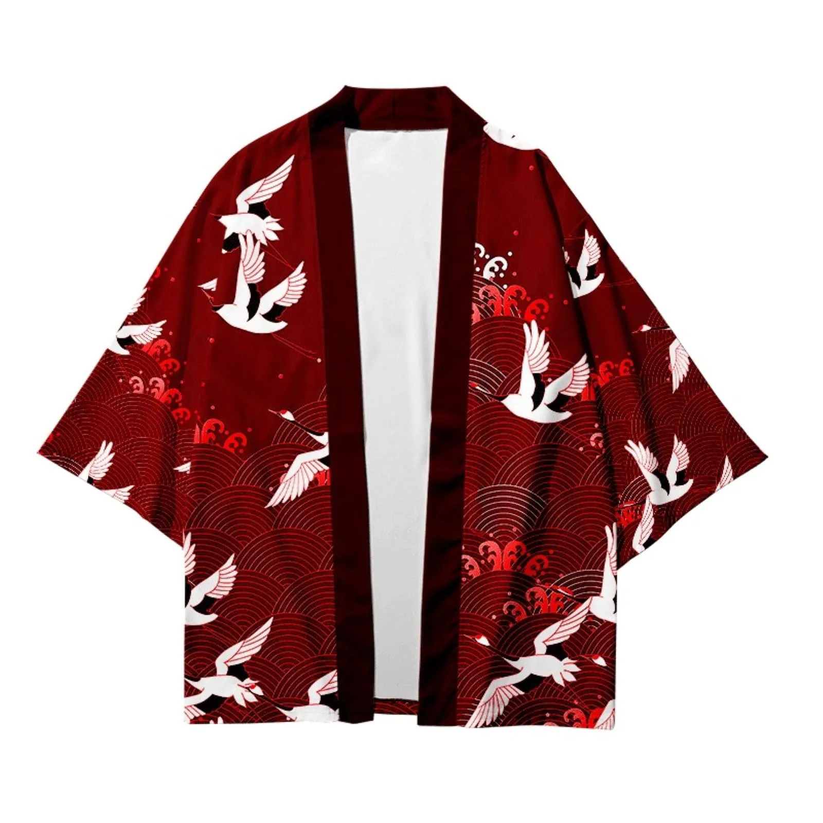 CIZEUR Camicia Kimono Uomo Maniche 3/4 Cardigan Casual Vintage, 5XL Vino Rosso - immagine 1