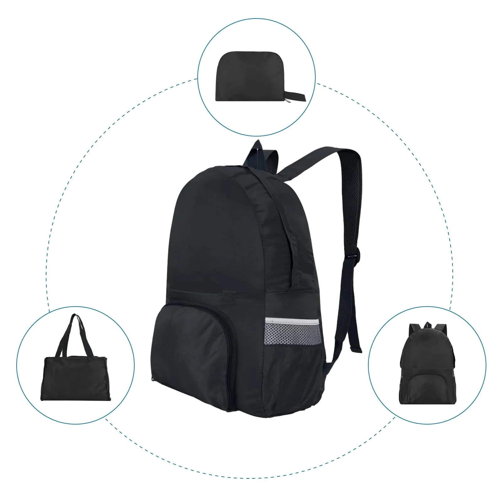 AiQInu Zaino Pieghevole Ultraleggero Impermeabile Multifunzione per Escursionismo, Viaggio e Outdoor (Nero) - immagine 2