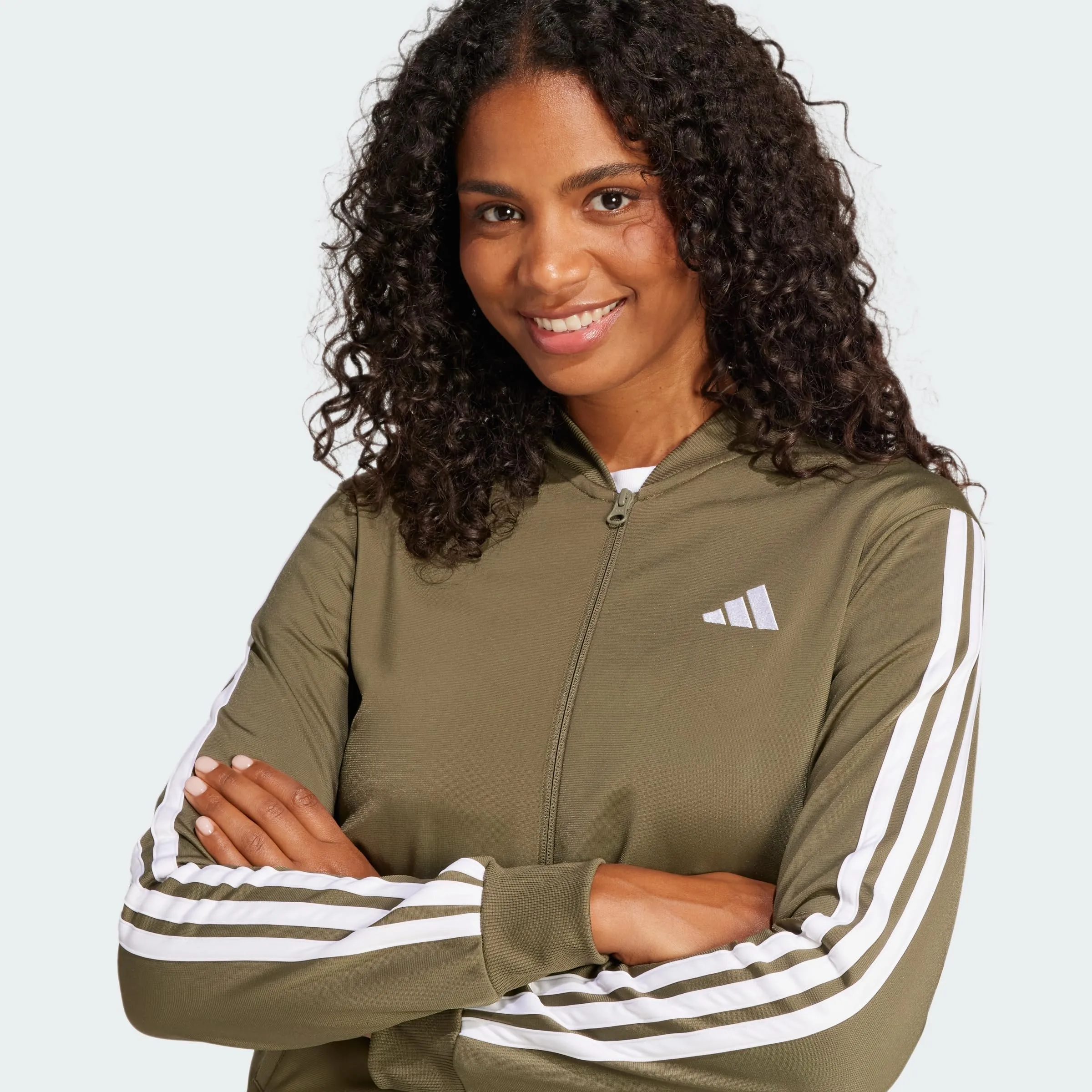 adidas Donna Essentials 3-Stripes Track Suit, Olive Strata, XS - immagine 2