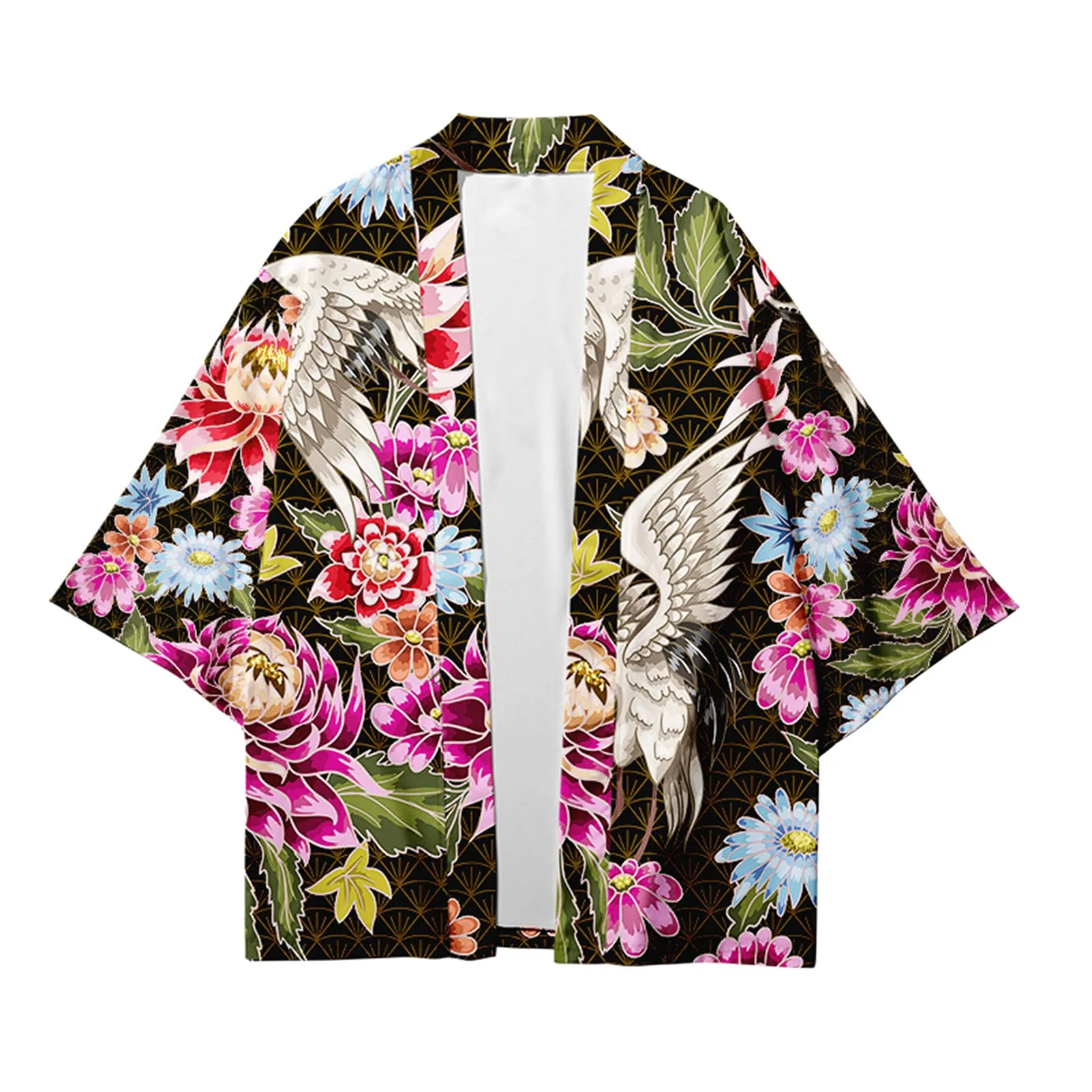 CIZEUR Kimono Shirt Men 3/4 Sleeve Cardigan Jacket Vintage Summer, 2XL Fiore Che sboccia - immagine 1