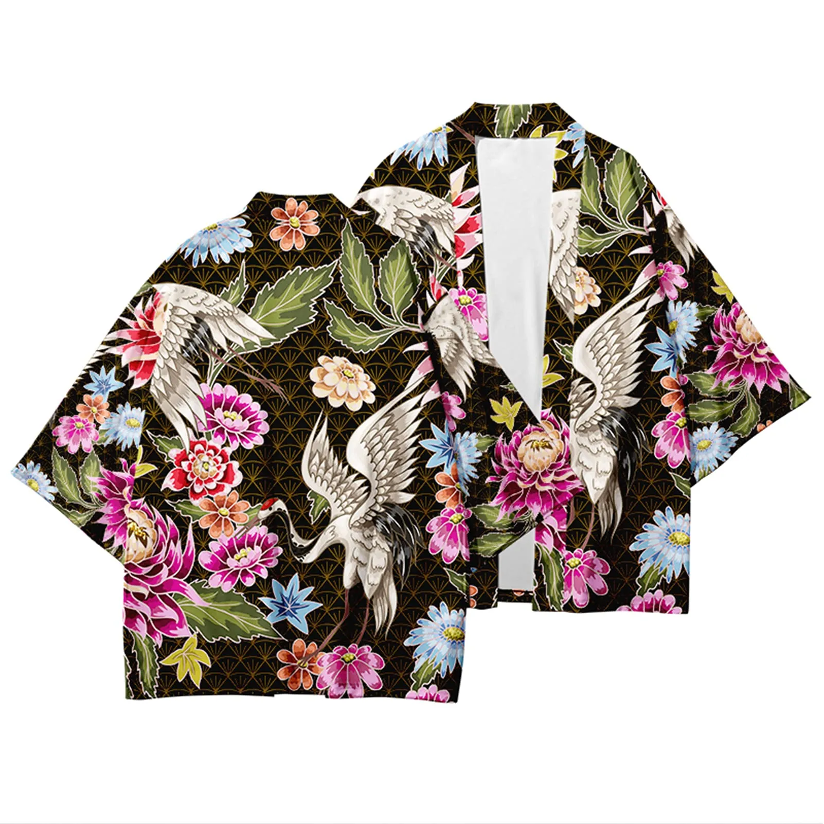 CIZEUR Camicia Kimono Uomo Maniche 3/4 Vintage Estate, 4XL Fiore Che sboccia - immagine 3