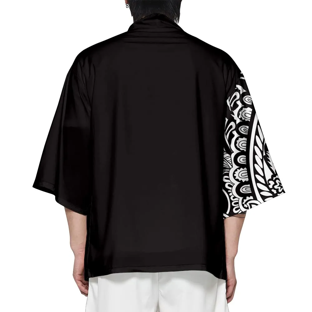 CIZEUR Camicia Kimono Uomo Maniche 3/4, 3XL Black White - immagine 2