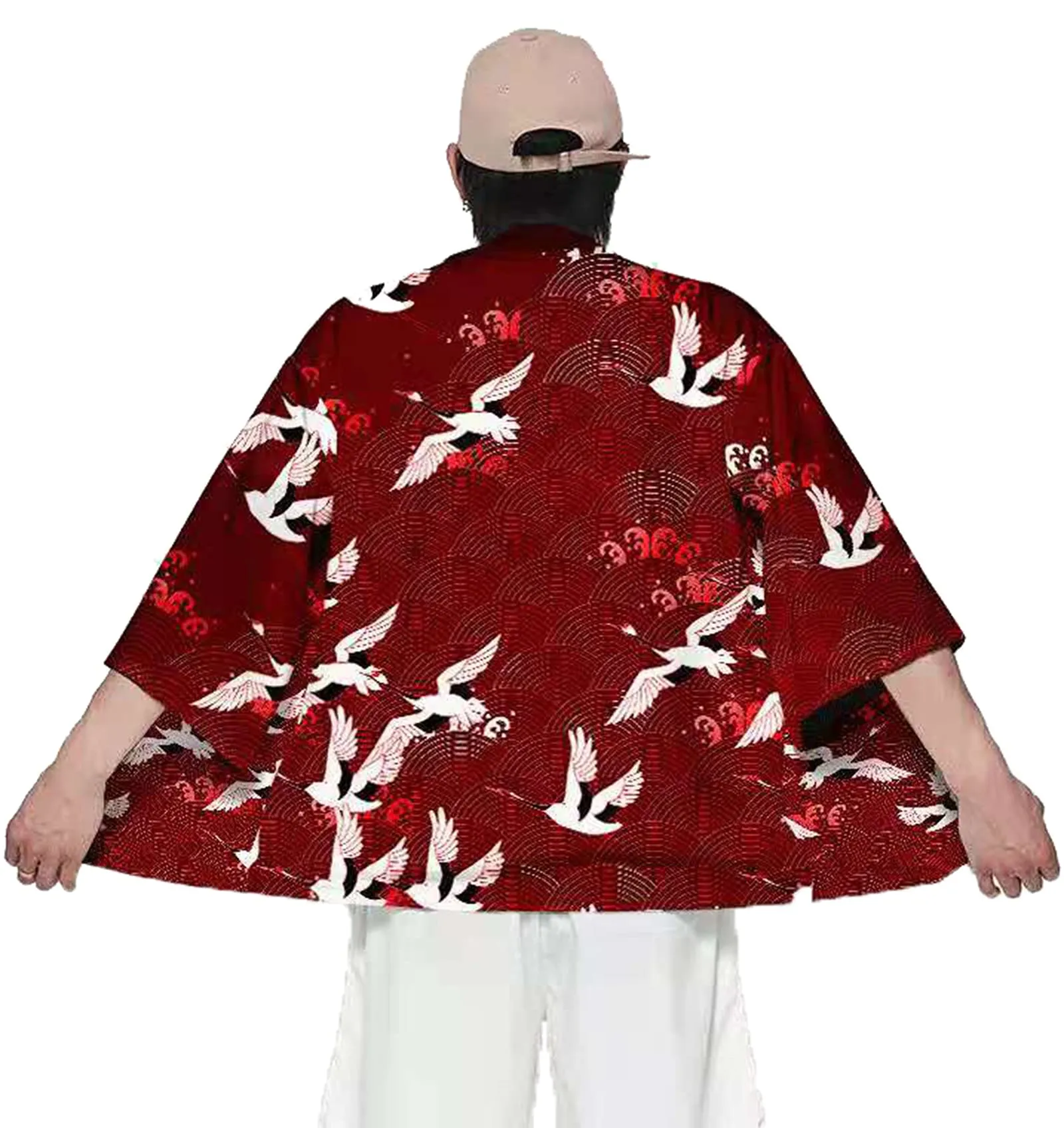 CIZEUR Camicia Kimono Uomo Maniche 3/4 Casual Vintage, M Vino Rosso - immagine 2