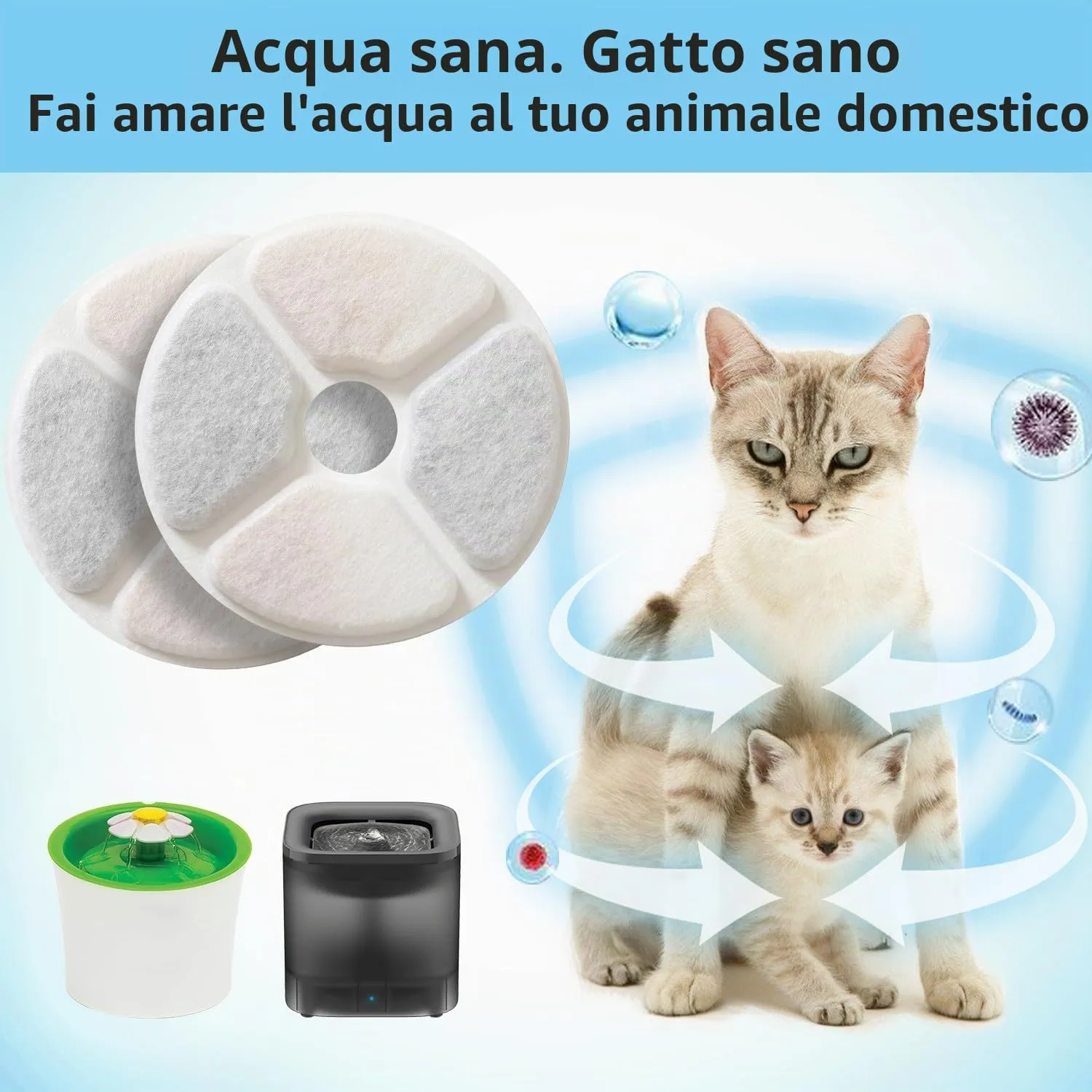 PewinGo Filtri per Fontane Cat-it, 6 Pezzi, Tripla Azione con Resina e Carbone Attivo per Fontane d'Acqua 3L - immagine 7