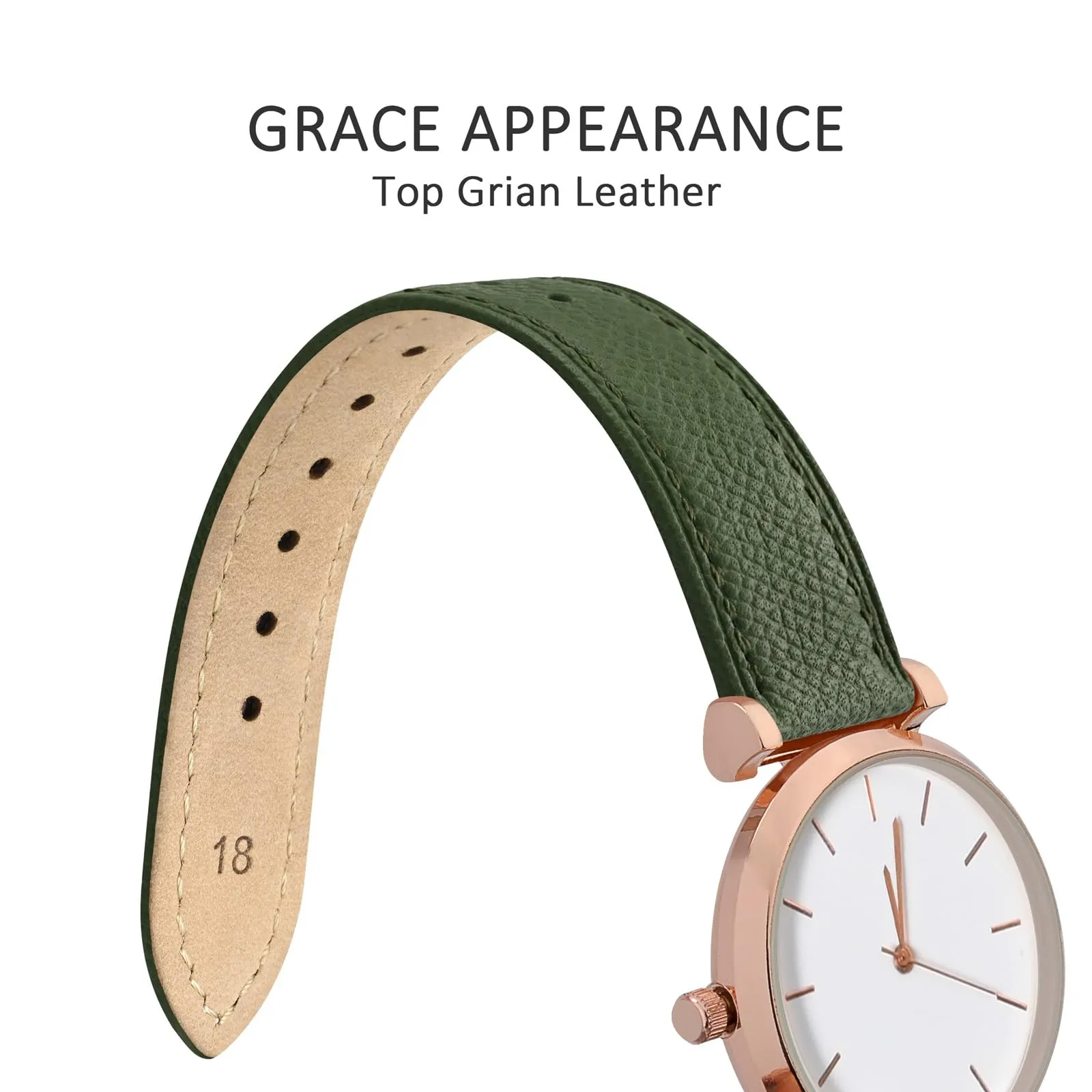 WOCCI Grace Cinturino per Orologio da Donna 18mm in Pelle Grana Superiore con Sgancio Rapido, Fibbia Argento (Reseda Verde) - immagine 3