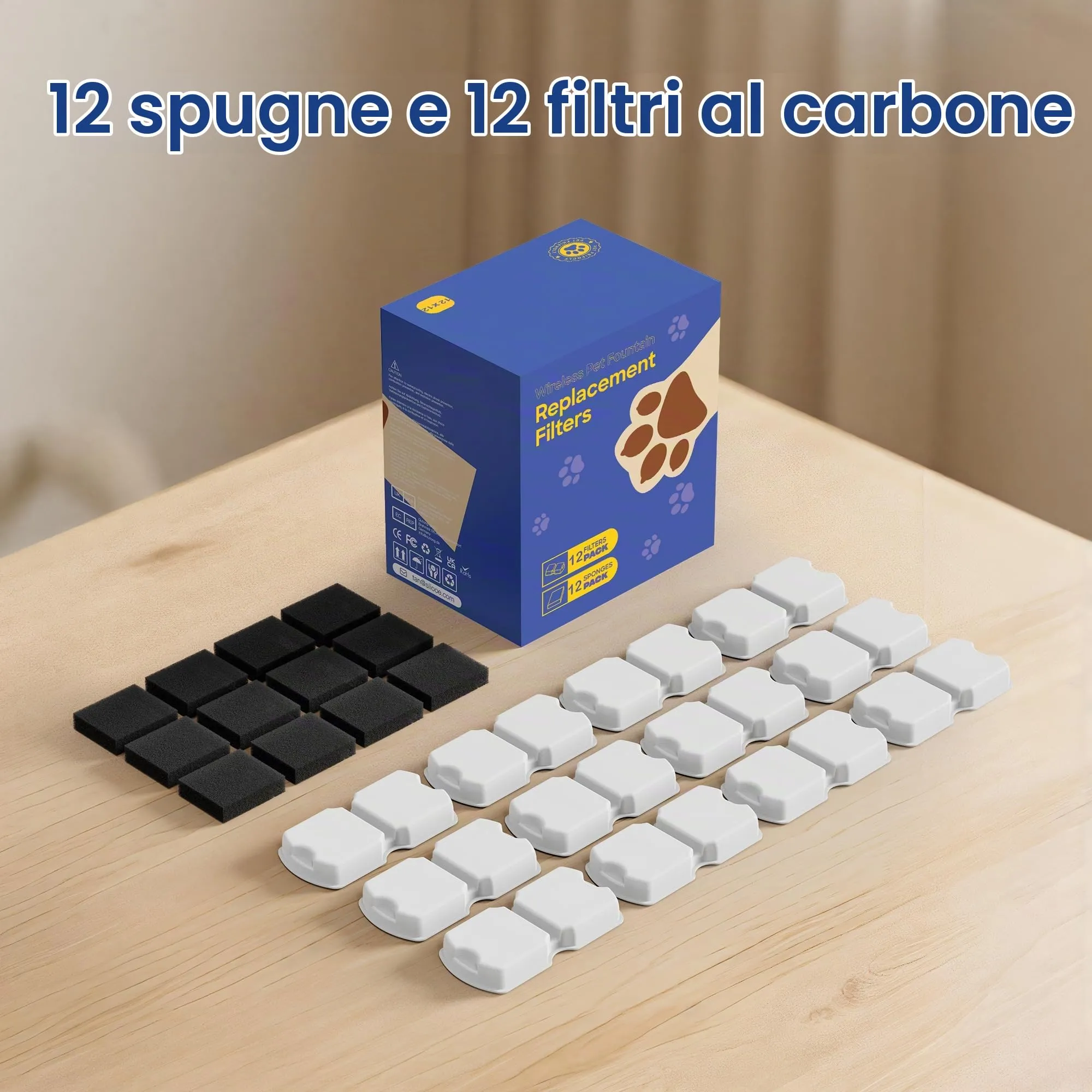 IHOUONE Filtri per Fontanella Acqua Gatti e Cani, 12 Filtri a Carbone e 12 Spugne - immagine 7
