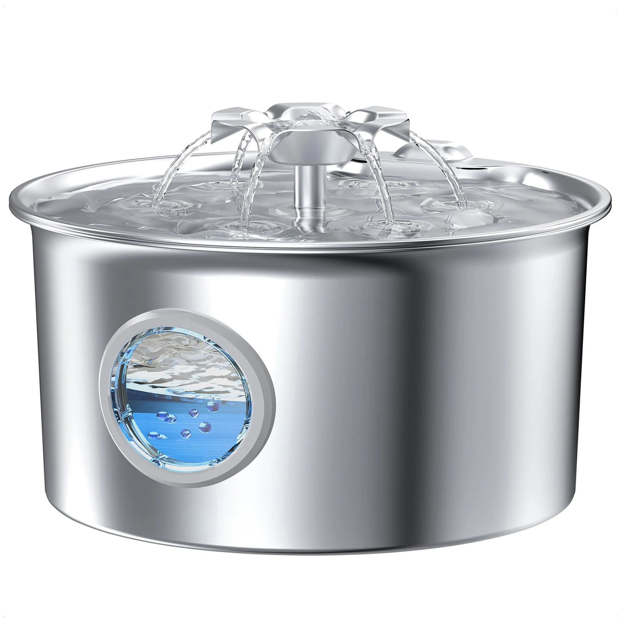 IHOUONE Fontanella per Gatti in Acciaio Inossidabile, 2.6L, Distributore Acqua Automatico con Cascata a Fiore e Finestra di Livello - immagine 1