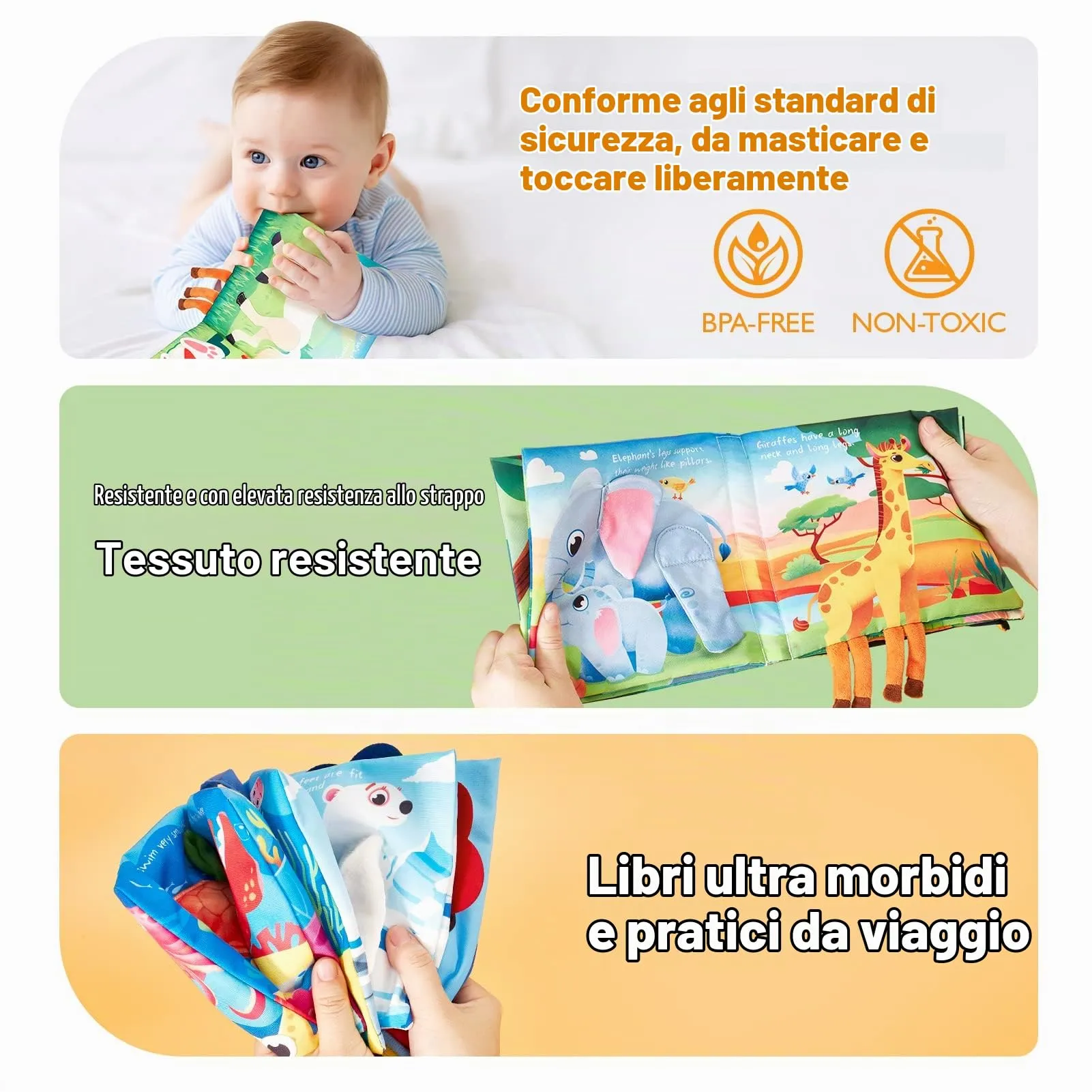 hahaland Libri Sensoriali di Stoffa Animali per Neonato 0-6 Mesi, 2 Pezzi - immagine 6