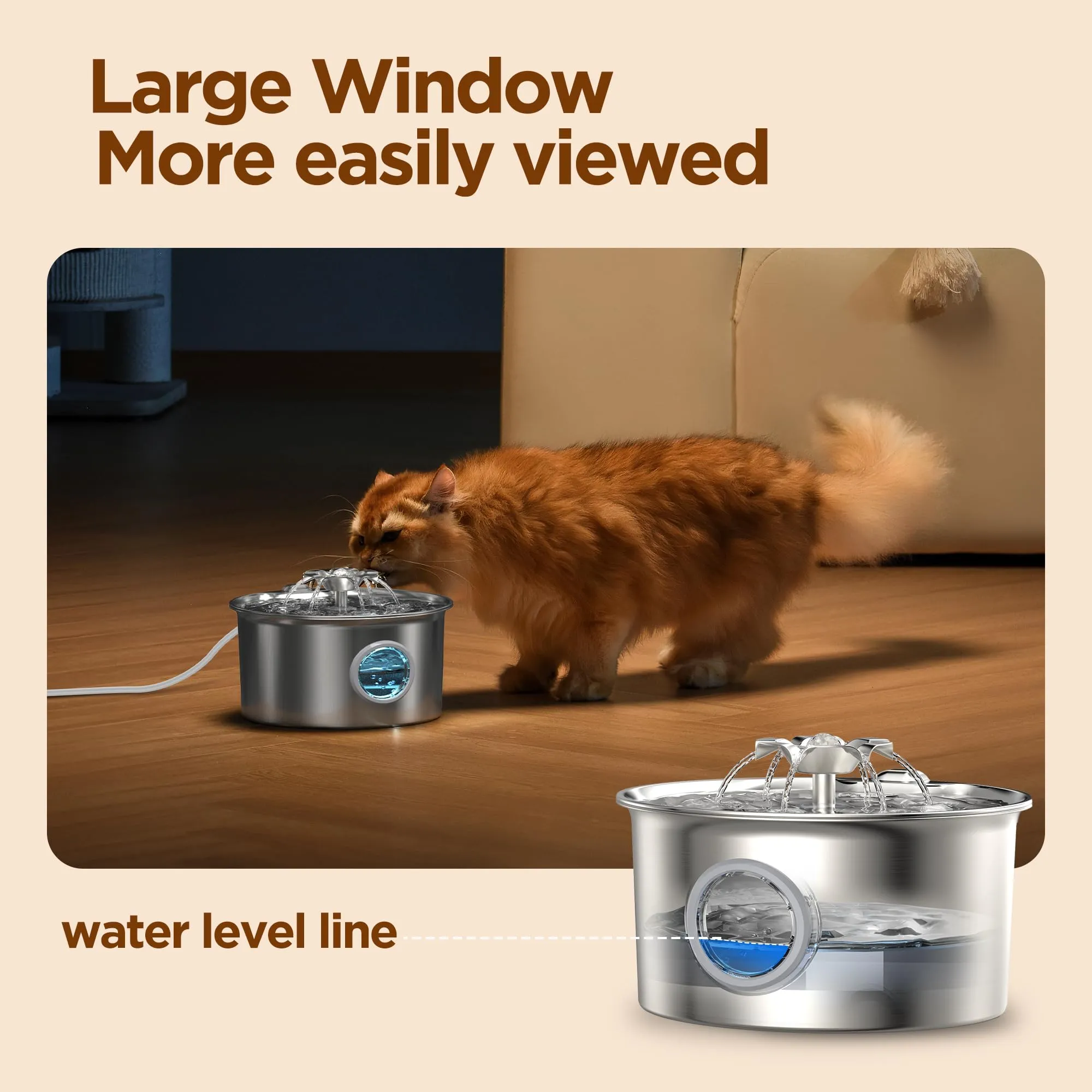 IHOUONE Fontanella Gatti in Acciaio Inossidabile S16-pro, Distributore Acqua Automatico 2.6L con Cascata a Fiore, 6 Filtri e 3 Spugne - immagine 6