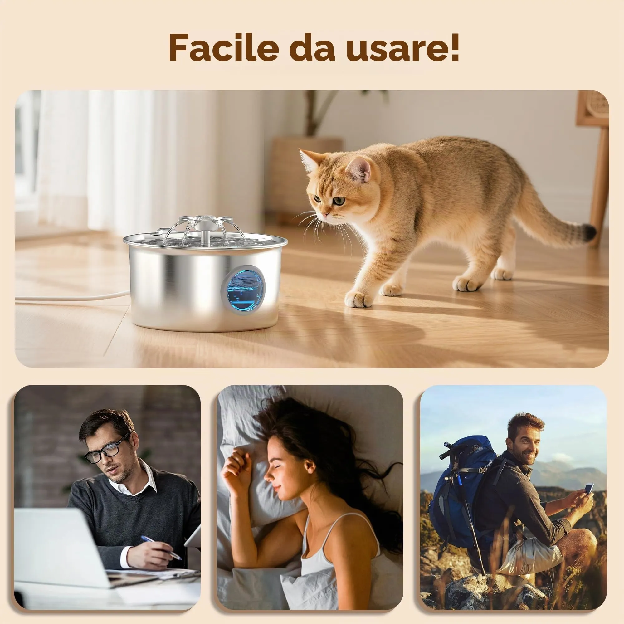 IHOUONE Fontanella Gatti in Acciaio Inossidabile S16-pro, Distributore Acqua Automatico 2.6L con Cascata a Fiore, 6 Filtri e 3 Spugne - immagine 8