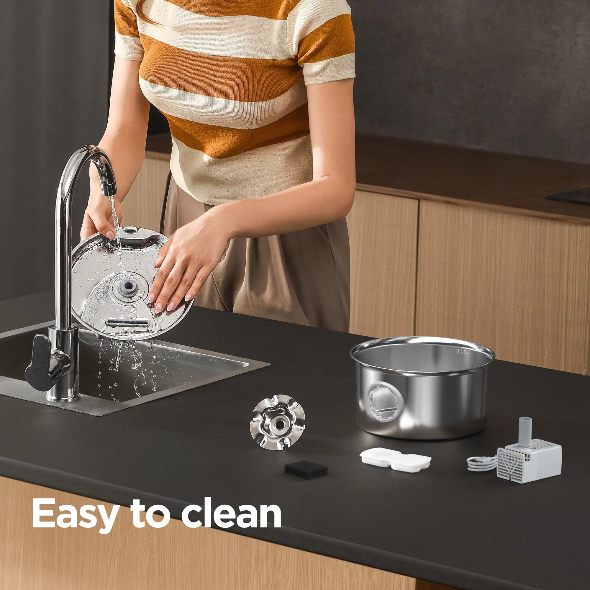 IHOUONE Fontanella Gatti in Acciaio Inossidabile S16-pro, Distributore Acqua Automatico 2.6L con Cascata a Fiore, 6 Filtri e 3 Spugne - immagine 9