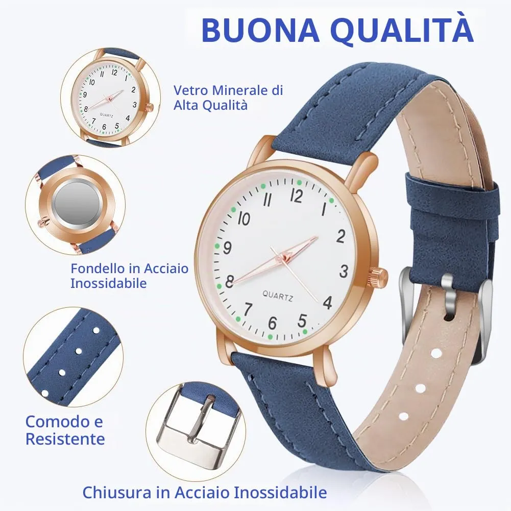 AOOSU Orologio da Donna al Quarzo Analogico con Cinturino Satinato (Blu) - immagine 3