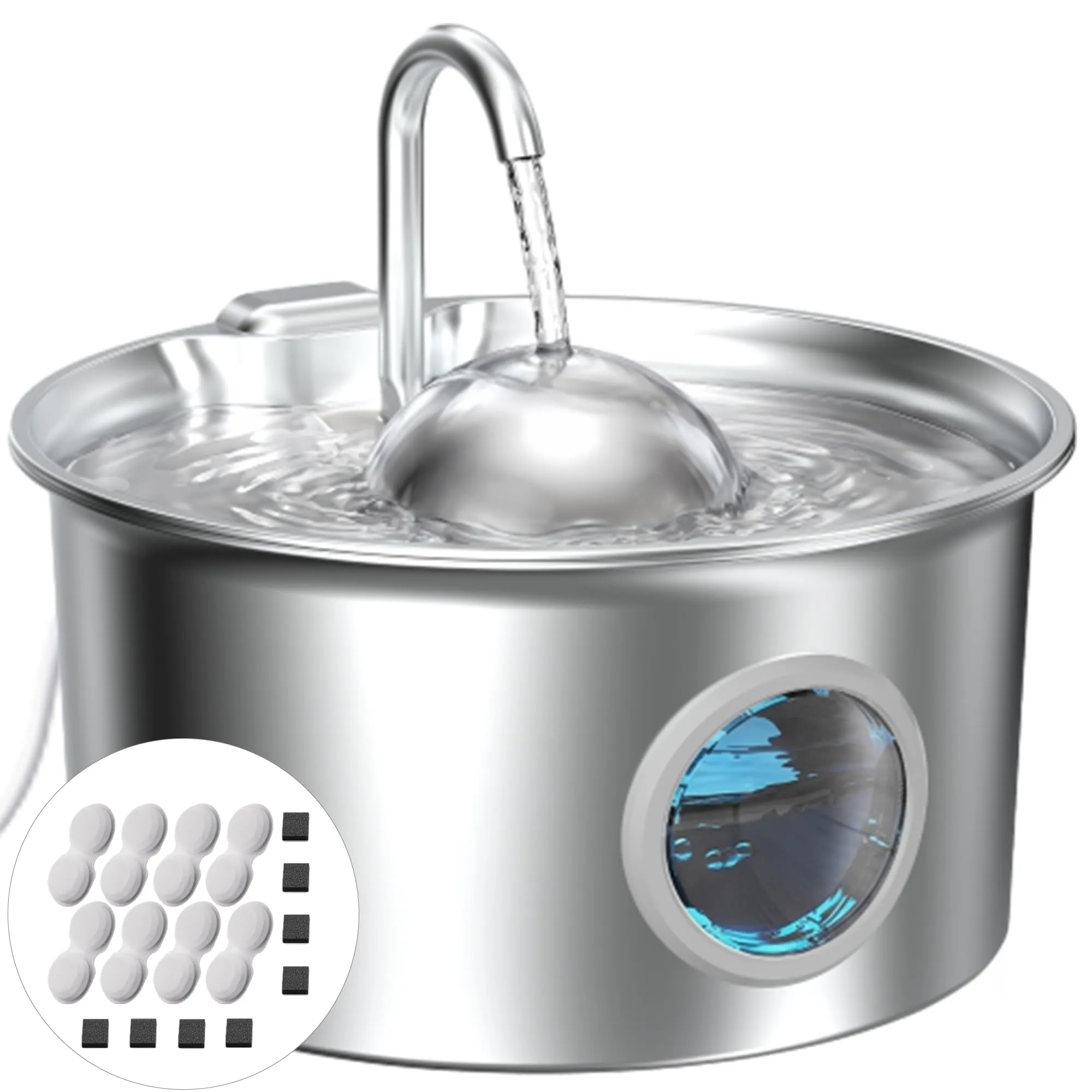 Dctrod Fontana per Gatti in Acciaio Inox, 2.6L, Distributore Acqua Automatico e Silenzioso con 8 Filtri e 8 Spugne - immagine 1
