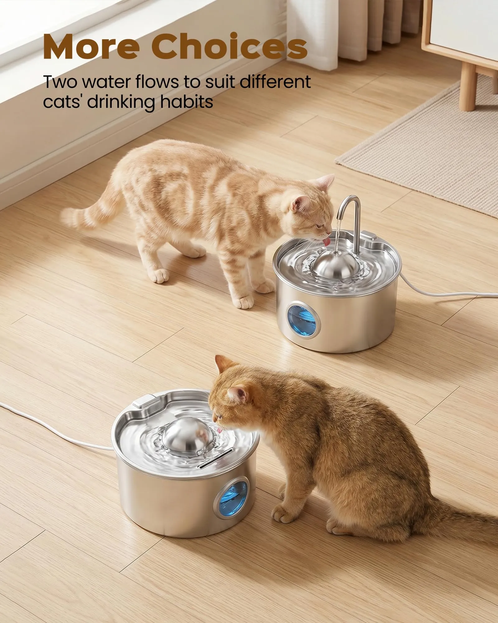 Dctrod Fontana per Gatti in Acciaio Inox, 2.6L, Distributore Acqua Automatico e Silenzioso con 8 Filtri e 8 Spugne - immagine 6
