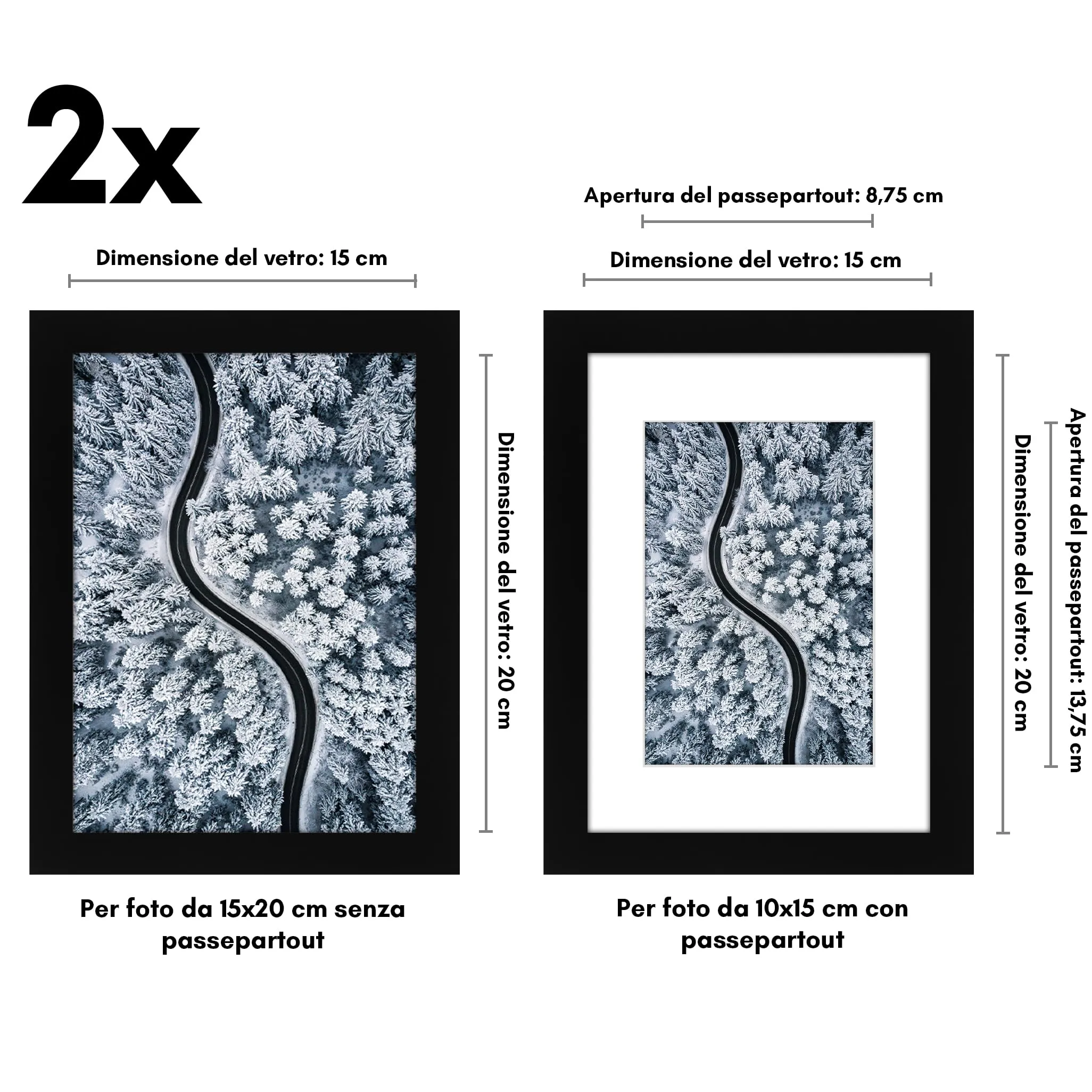 Americanflat Set di 2 Cornici 15x21 cm Nere con Passepartout per foto 10x15 cm - immagine 2
