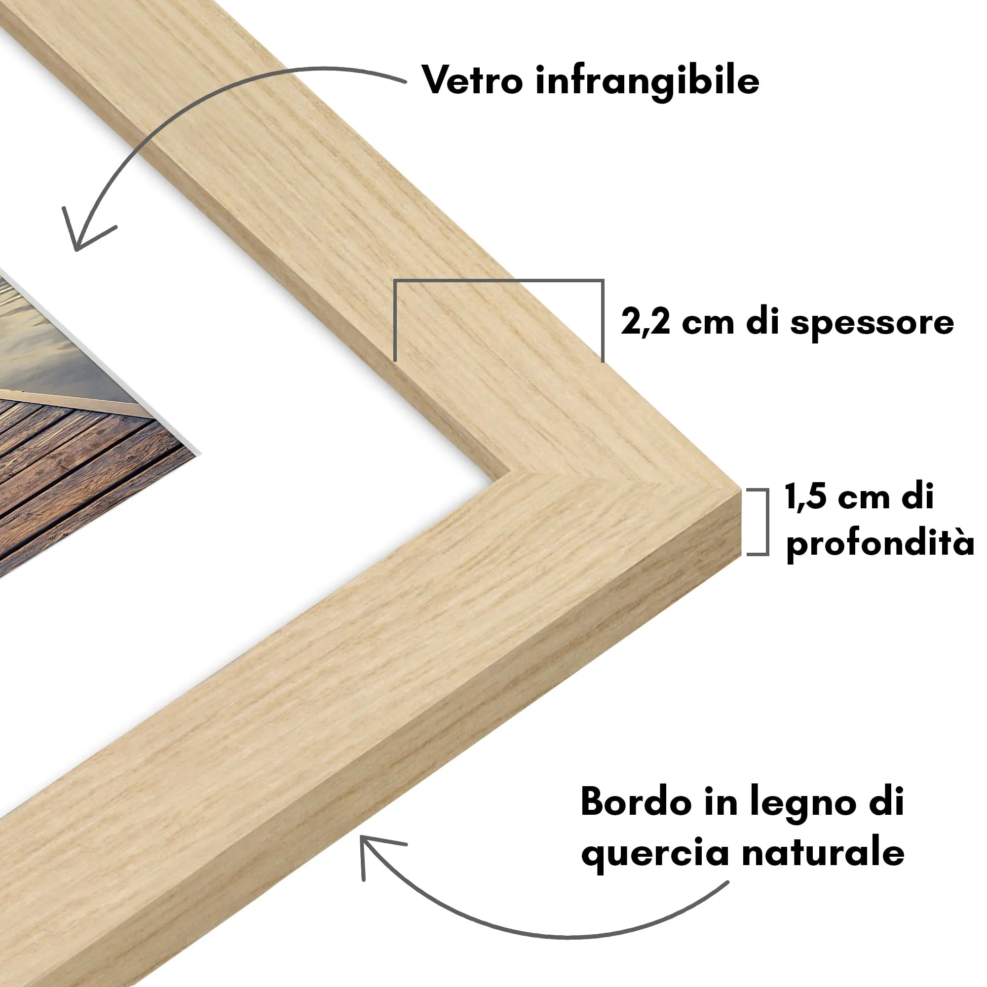 Americanflat Cornice 25x25 cm Rovere Chiaro per Foto 20x20 cm con Passepartout o 25x25 cm senza Passepartout - immagine 5