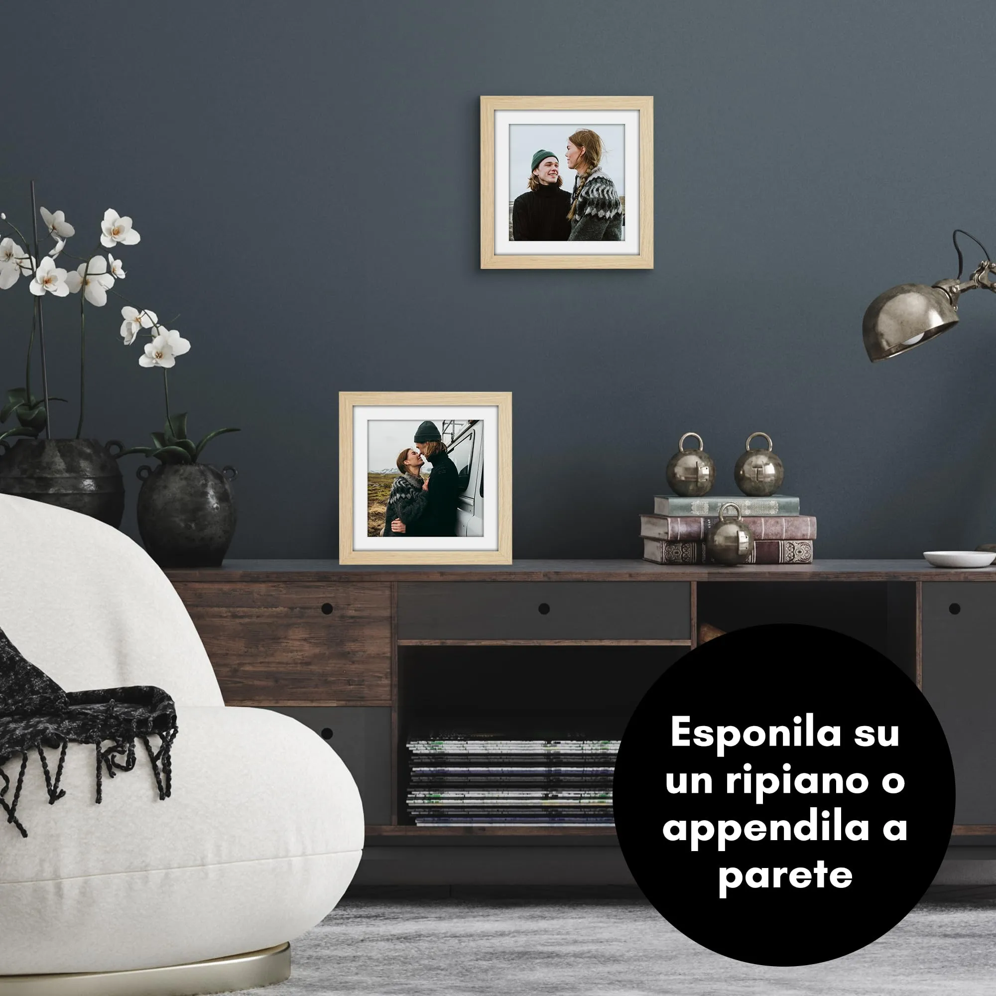 Americanflat Cornice 25x25 cm Rovere Chiaro per Foto 20x20 cm con Passepartout o 25x25 cm senza Passepartout - immagine 6