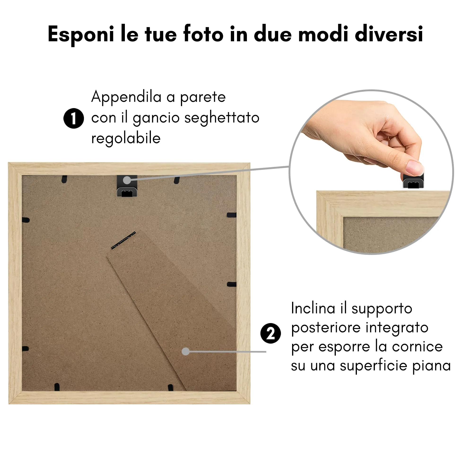 Americanflat Cornice 25x25 cm Rovere Chiaro per Foto 20x20 cm con Passepartout o 25x25 cm senza Passepartout - immagine 7