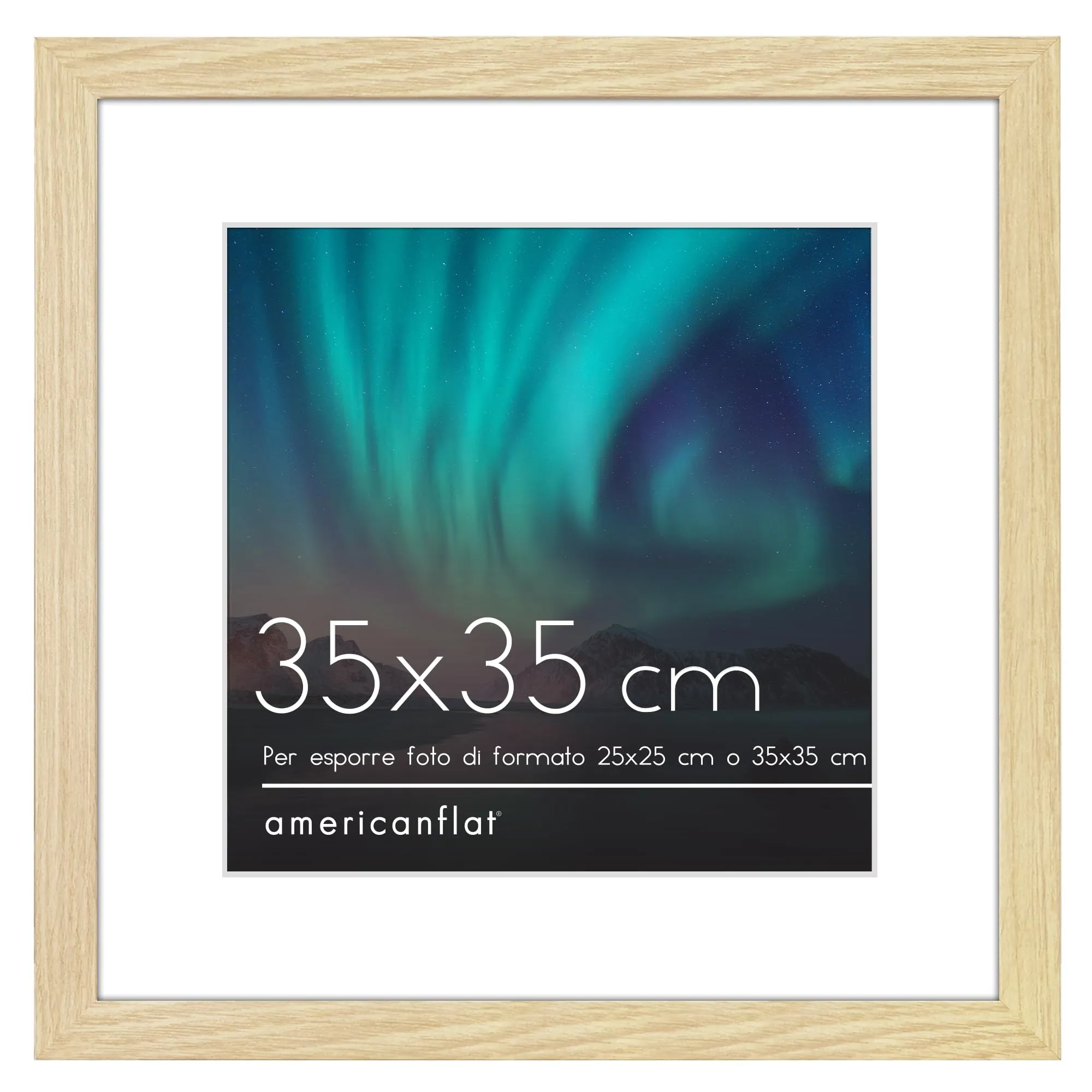 Americanflat Cornice 35x35 cm Rovere Chiaro con Passepartout 25x25 cm in Legno MDF - immagine 1