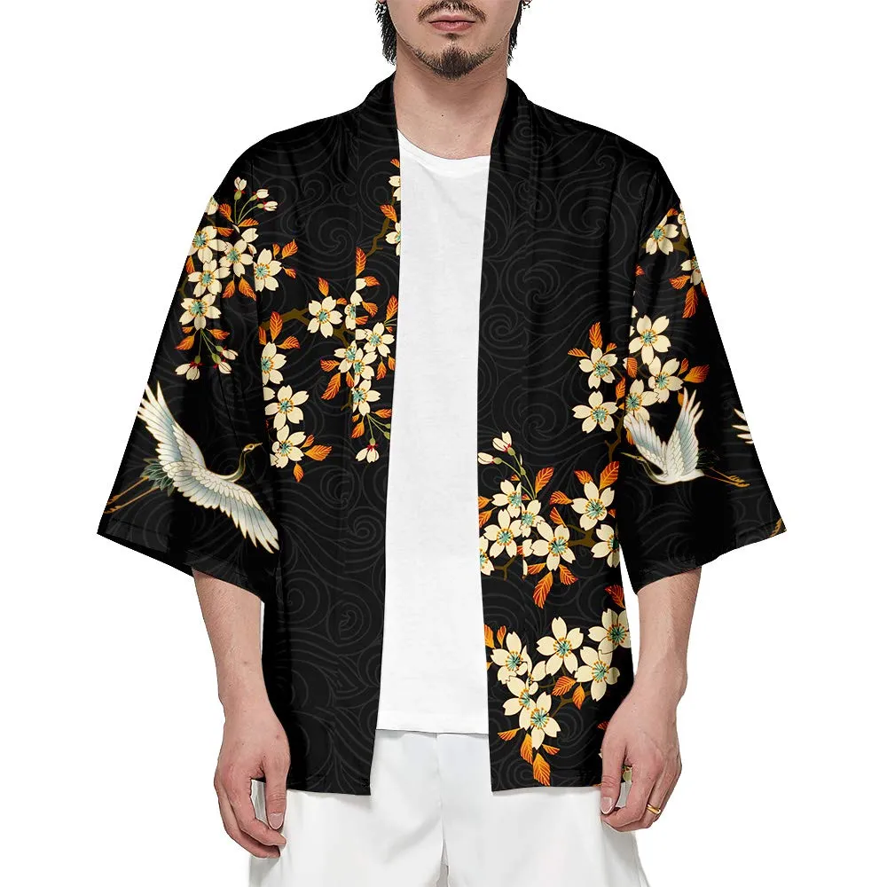 CIZEUR Cardigan Kimono Uomo Giapponese Maniche 3/4 Fantasia Suncrane, L - immagine 1