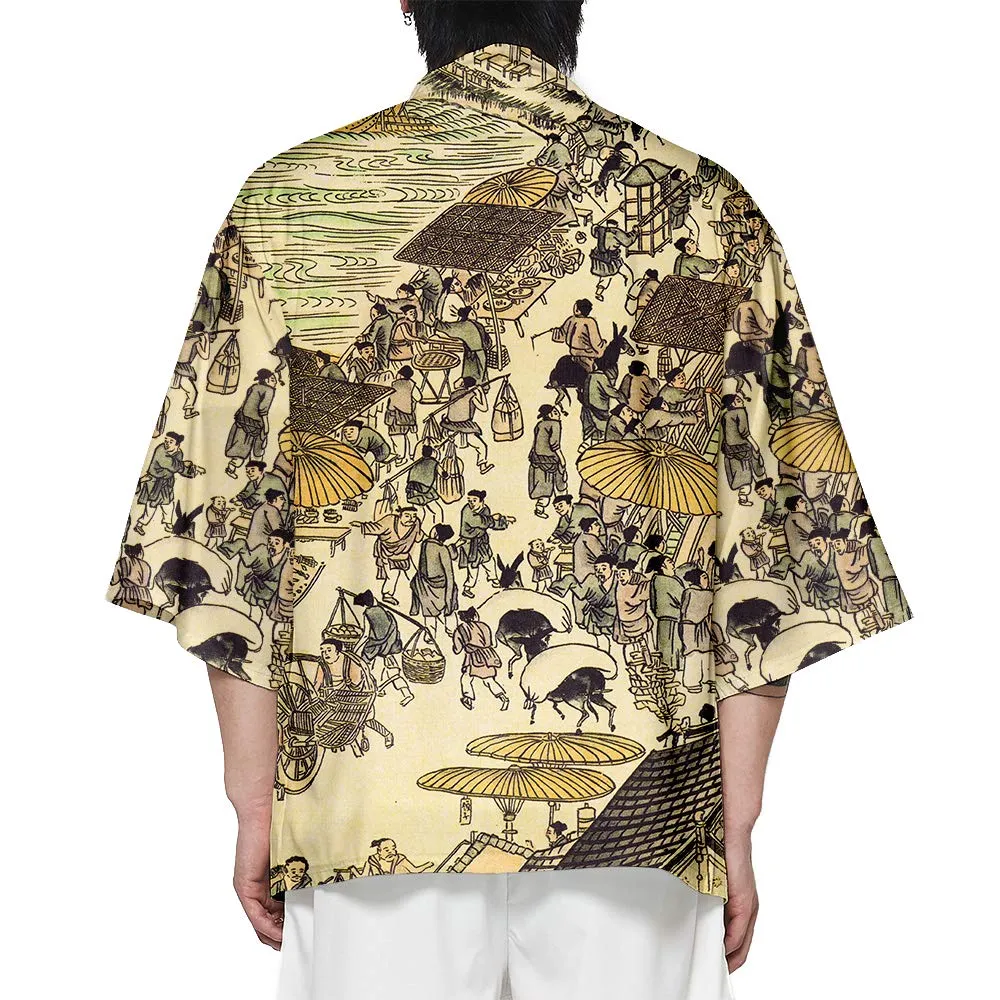 CIZEUR Cardigan Kimono Uomo Giapponese Maniche 3/4 Fantasia Floreale, XL - immagine 2