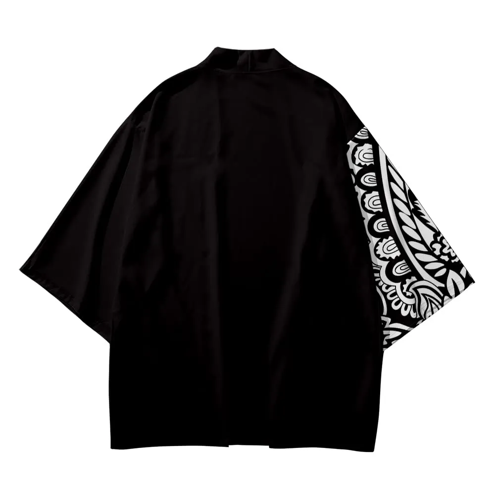 CIZEUR Camicia Kimono Uomo Maniche 3/4, S Black White - immagine 4