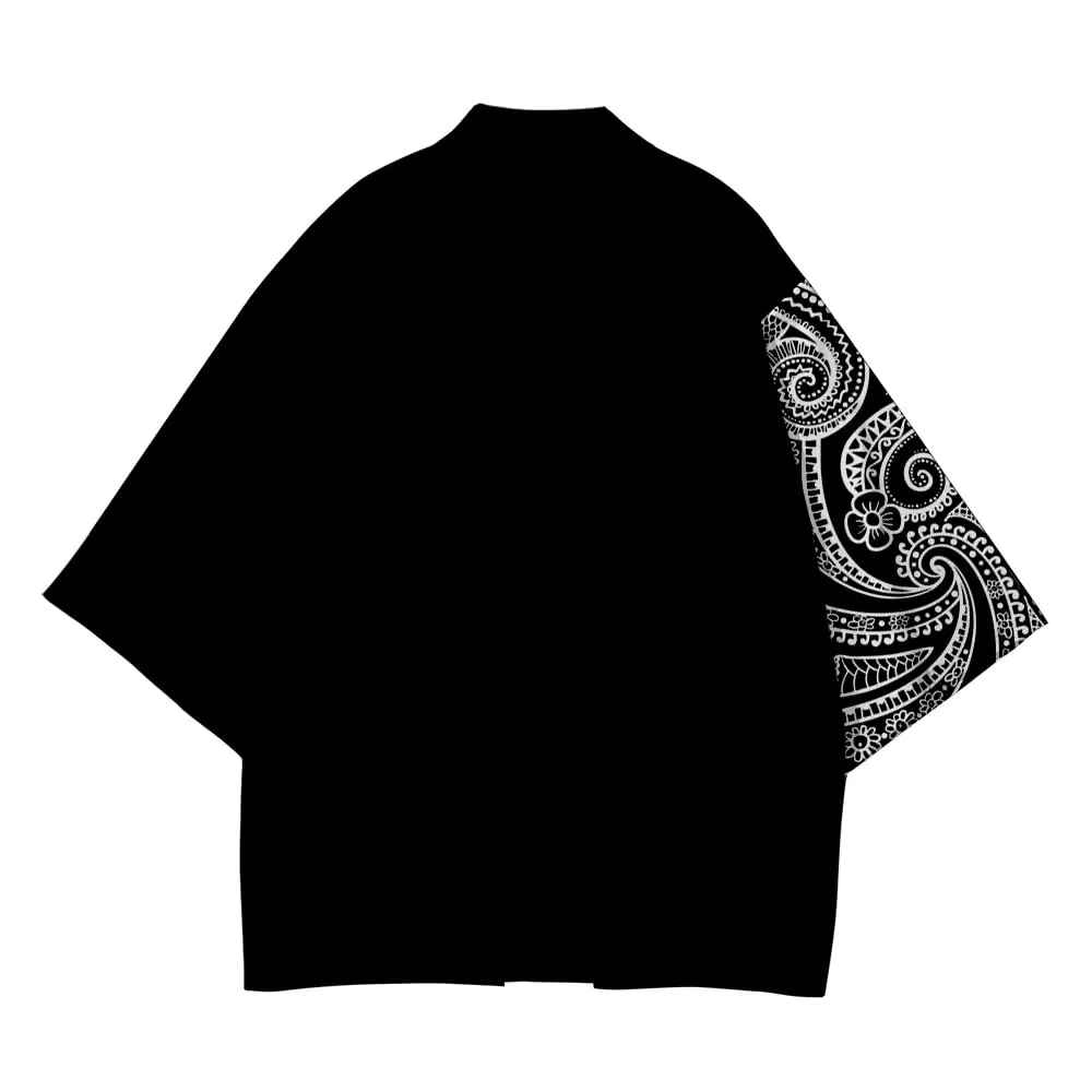 CIZEUR Men's Kimono Cardigan Jacket 3/4 Sleeve, M Black with White Lace - immagine 4