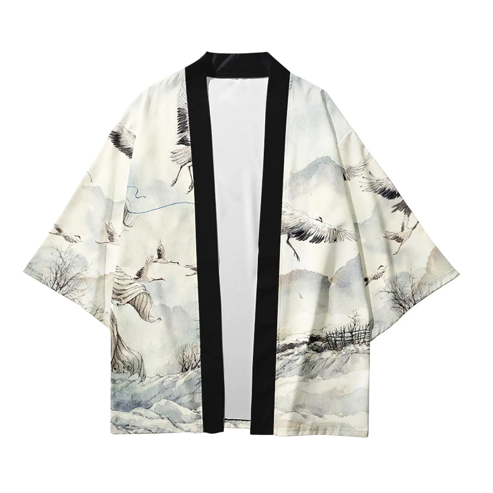 CIZEUR Camicia Kimono Uomo Maniche 3/4 Gru Grigia, 2XL - immagine 1