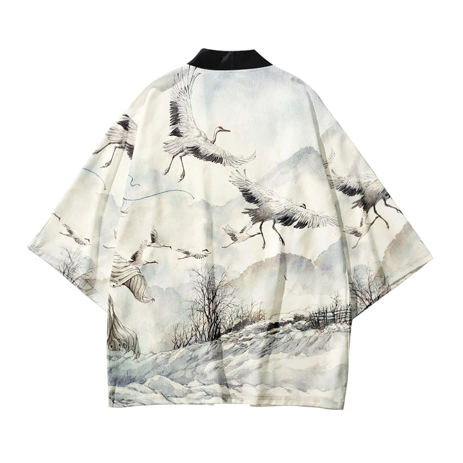 CIZEUR Camicia Kimono Uomo Maniche 3/4 Gru Grigia, 2XL - immagine 2