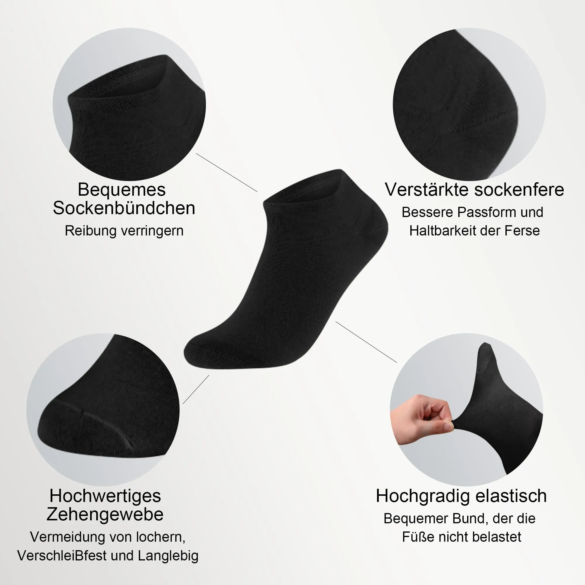 Lakpoau Calzini Corti Sportivi Unisex in Cotone Traspirante, 12 Paia, 35-38, Neri ZD2301 - immagine 3