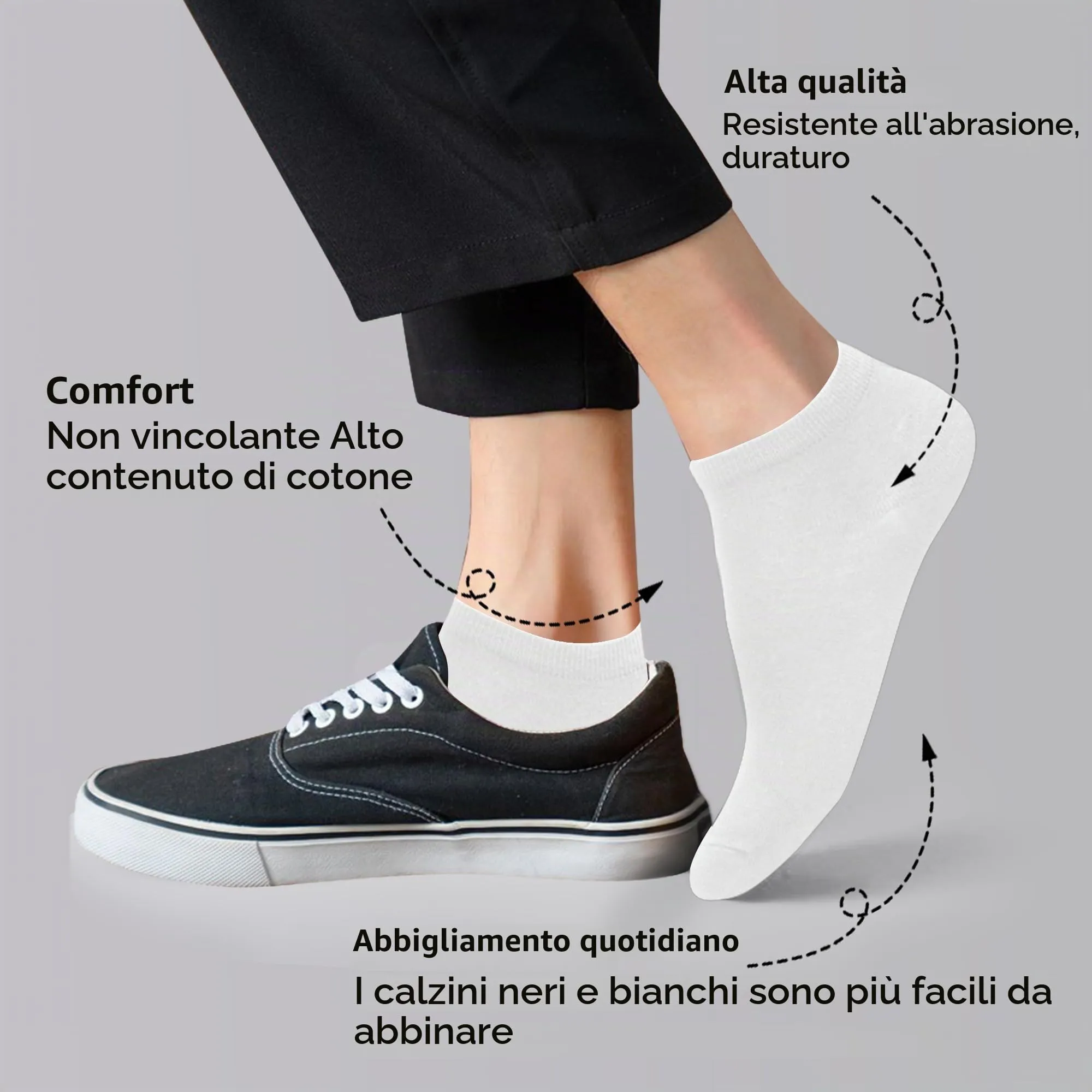 Lakpoau Calzini Corti Sportivi Unisex, Cotone Traspirante, 12 Paia, 39-42, Bianco ZD2301 - immagine 4